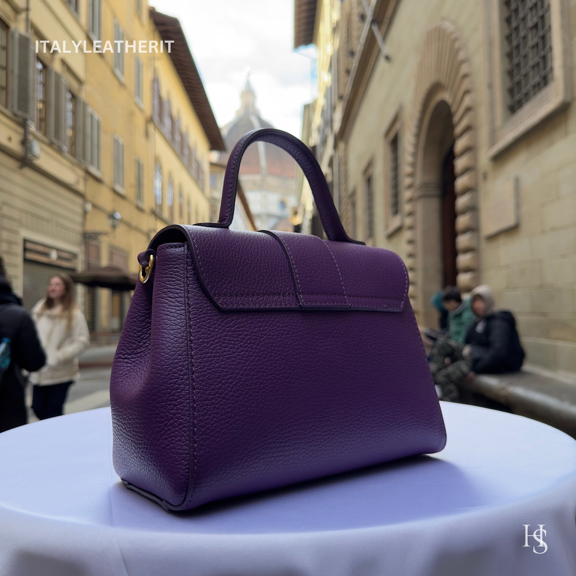 Italian Handmade Leather Bags For Women | Elegant Leather Tote From Florence | Purple Luxury Soft Handbag