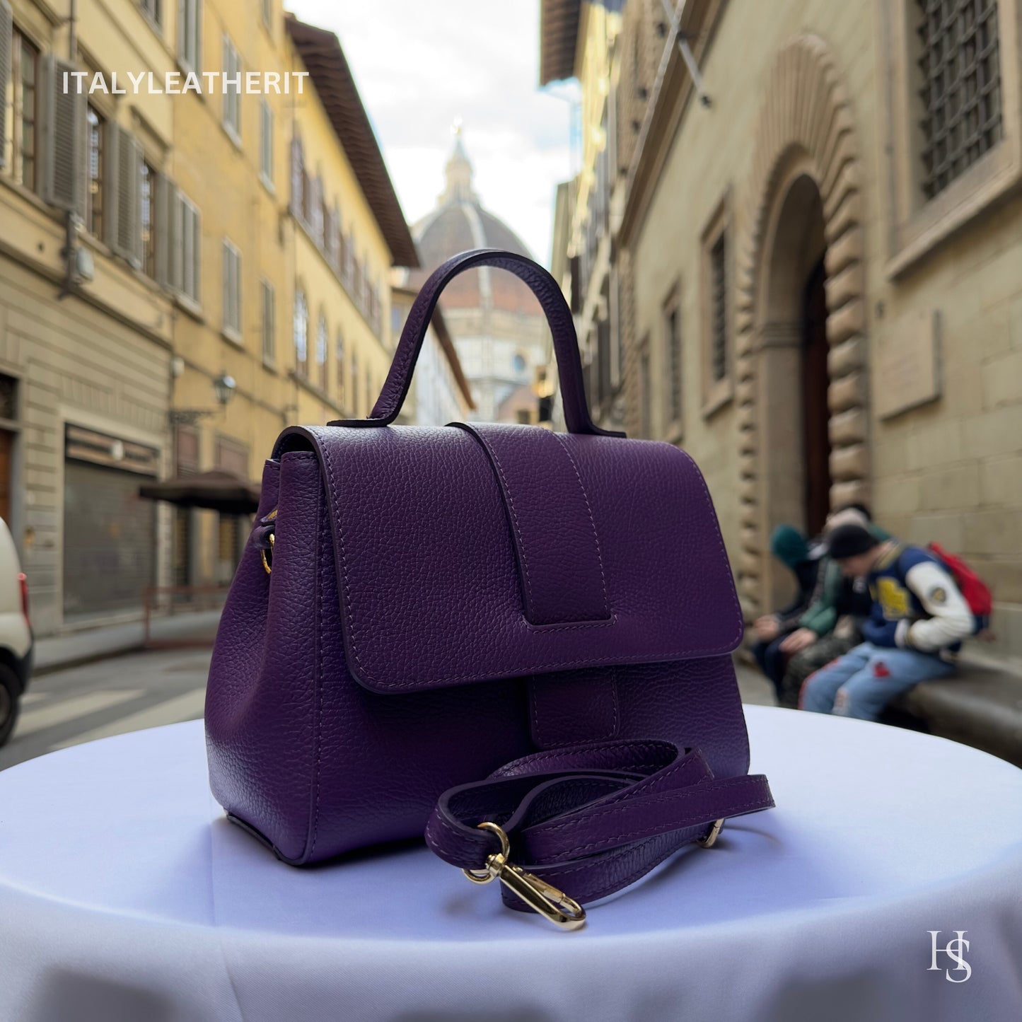 Italian Handmade Leather Bags For Women | Elegant Leather Tote From Florence | Purple Luxury Soft Handbag