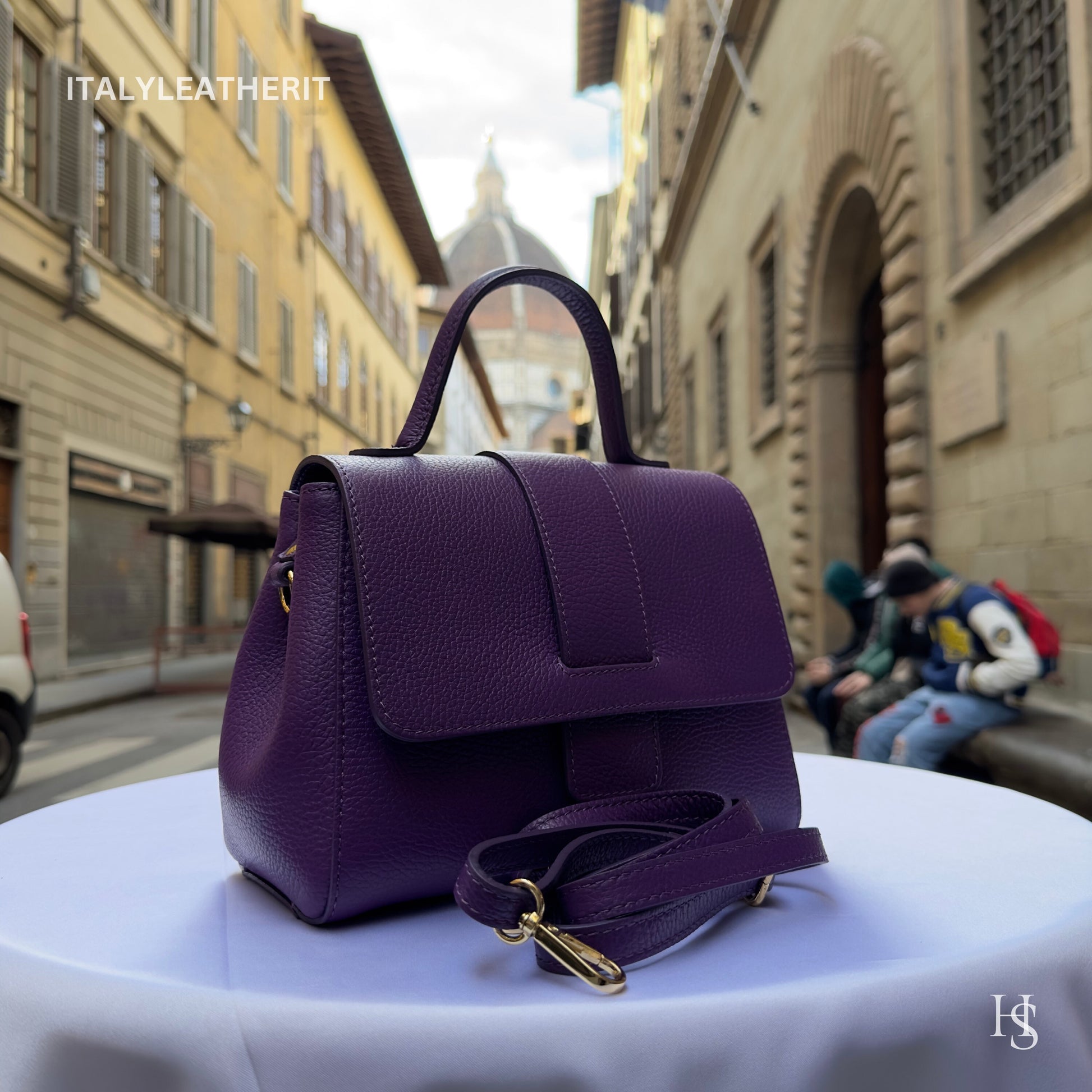 Italian Handmade Leather Bags For Women | Elegant Leather Tote From Florence | Purple Luxury Soft Handbag