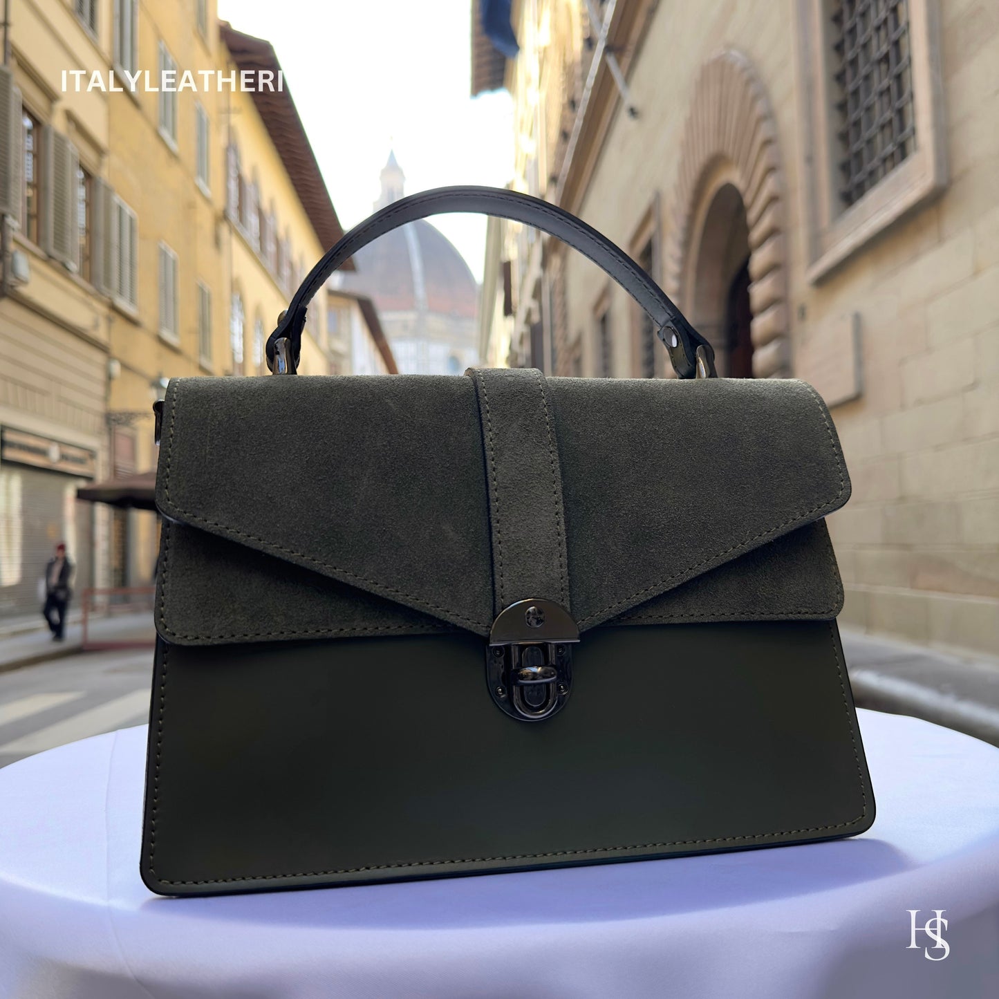 Italian Handmade Leather Bags For Women | Elegant Green Leather Purse From Florence | Special Edition