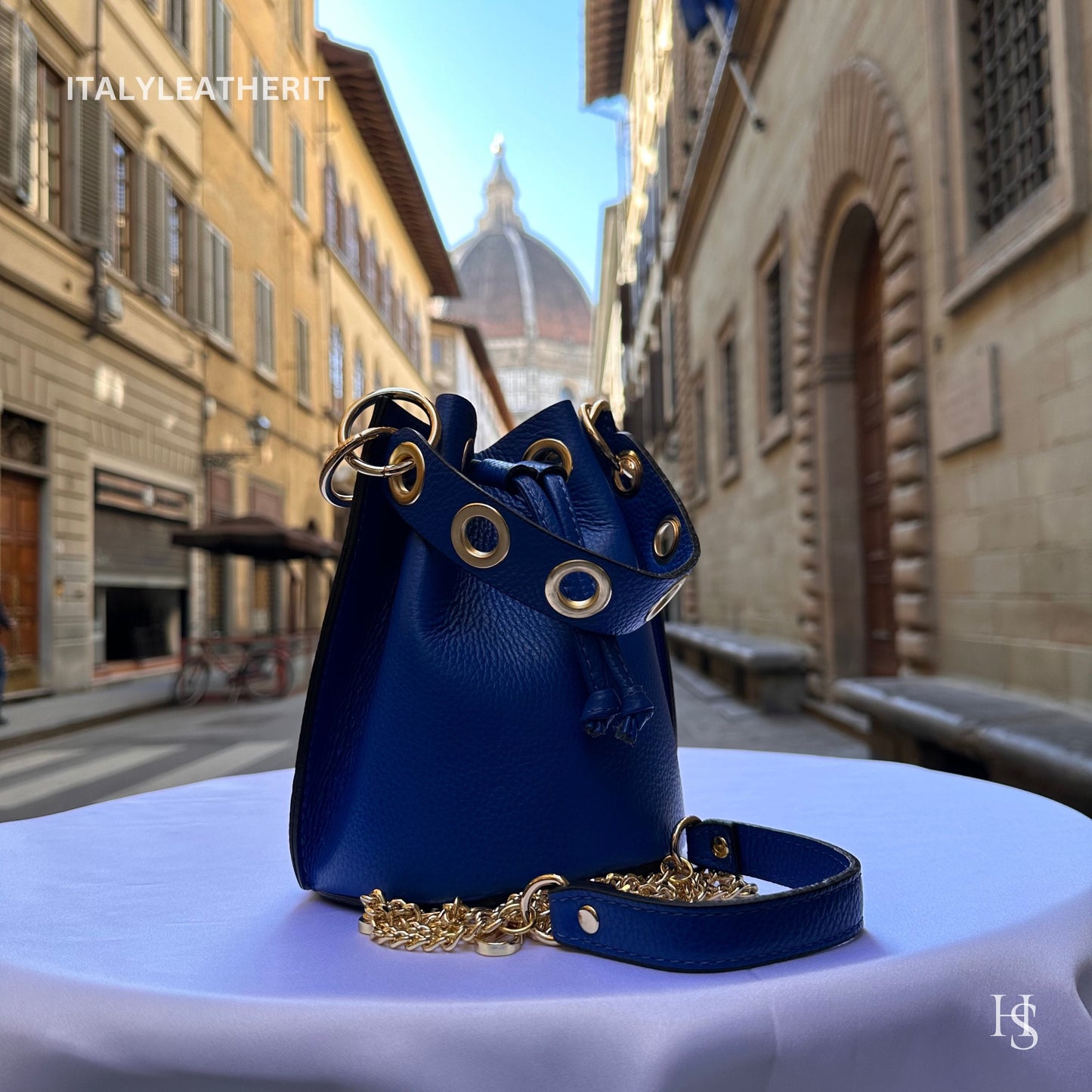 Italian Handmade Leather Bags For Women l l Elegant Leather Tote From Florence, Bucket bag, blue purse