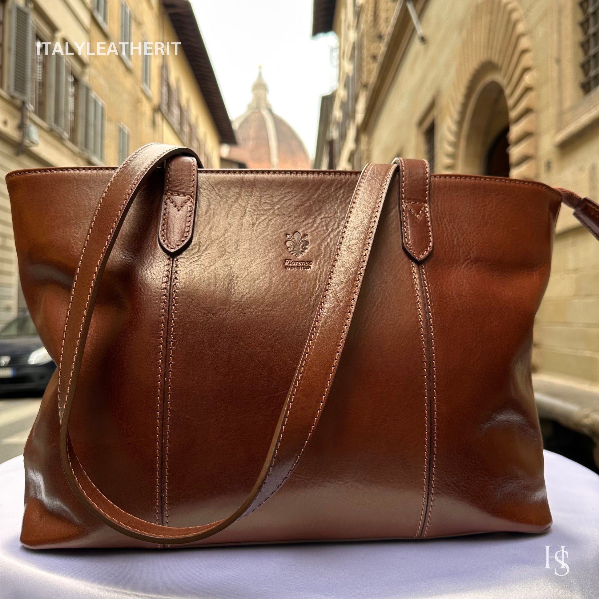 Italian Handmade Leather Bags For Woman l l Elegant Leather Tote From Florence, Brown leather Tote