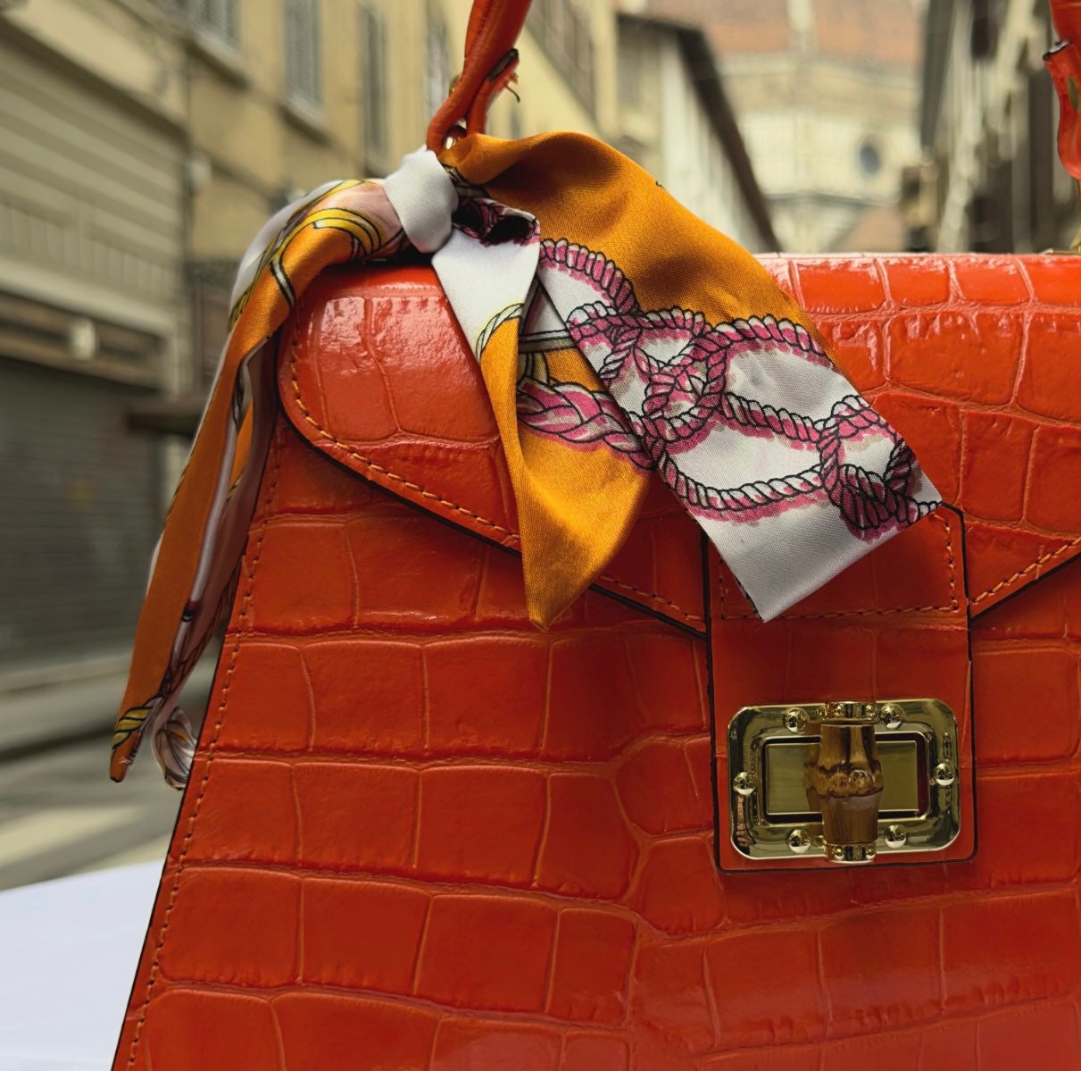 Italian Handmade Leather Bags For Women | Elegant Leather Tote From Florence | Orange Handbag Luxury Collection