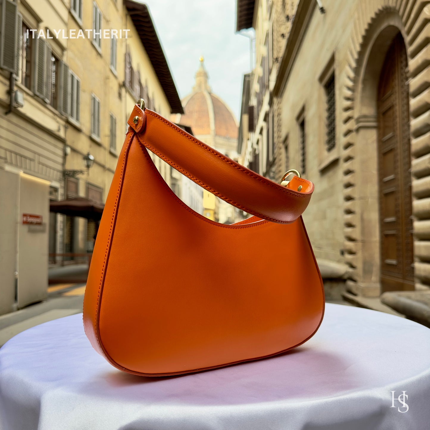 Italian Handmade Leather Bags For Women | Elegant Orange Leather Tote From Florence, Shoulder Bag