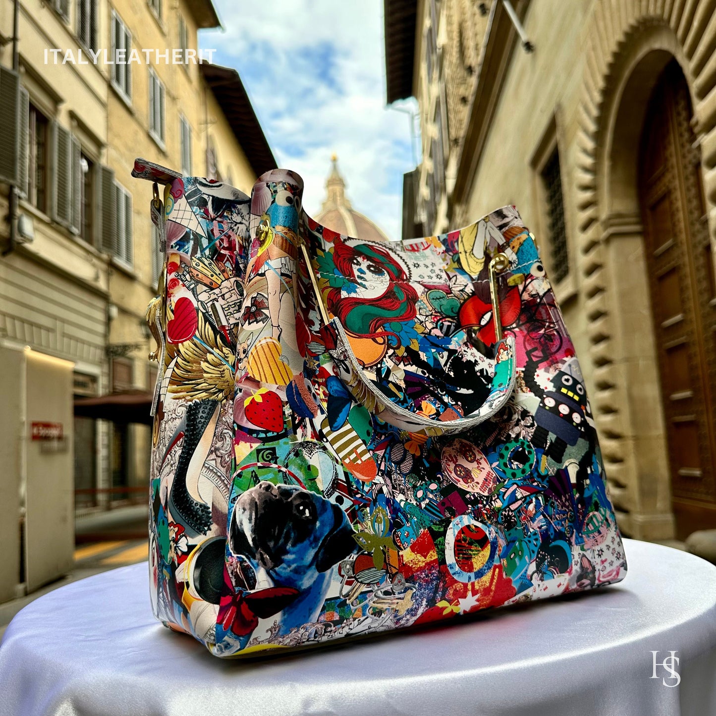 Italian Handmade Leather Bags For Woman l l Elegant Leather Tote From Florence, Italy, Leather Pop Art Bag
