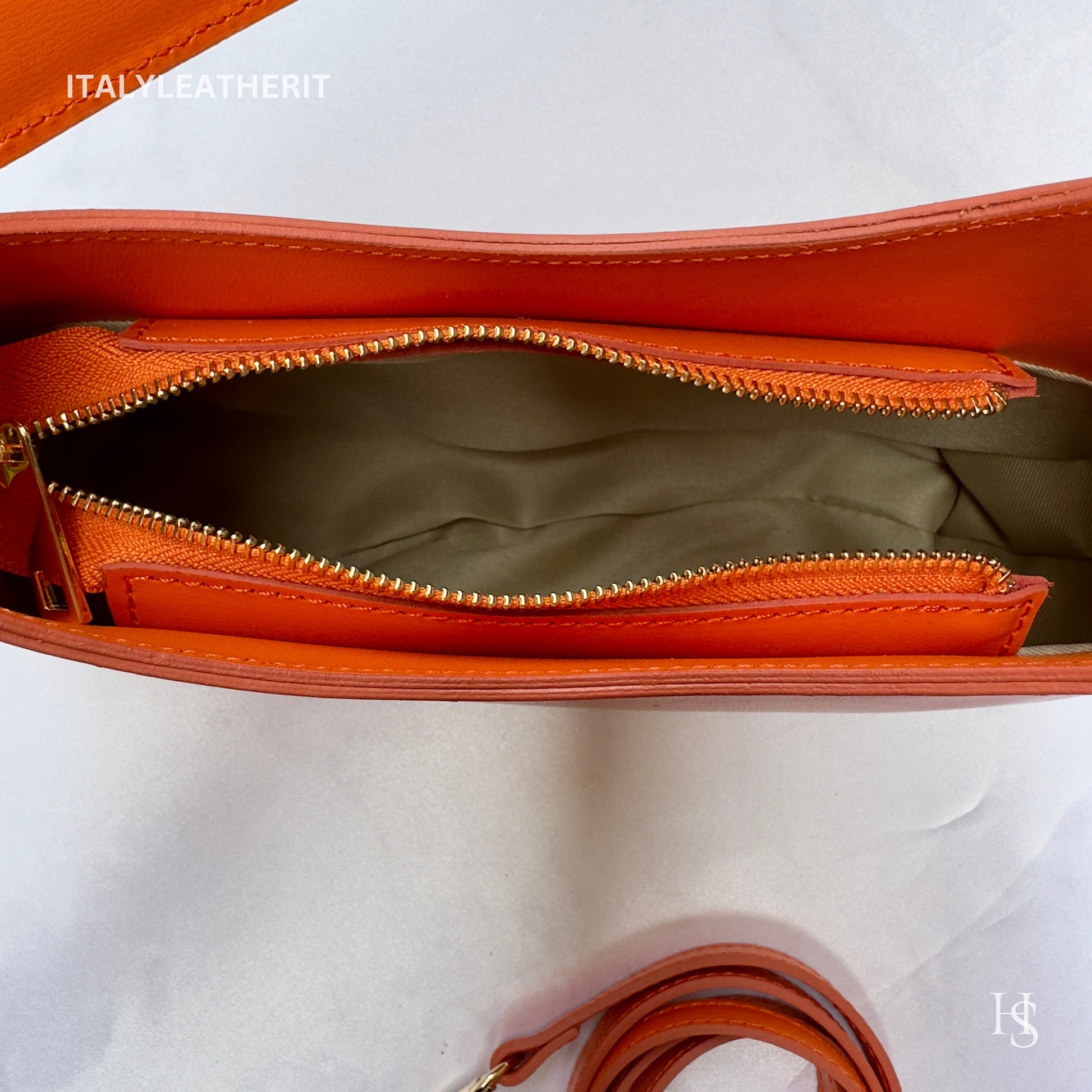 Italian Handmade Leather Bags For Women | Elegant Orange Leather Tote From Florence, Shoulder Bag