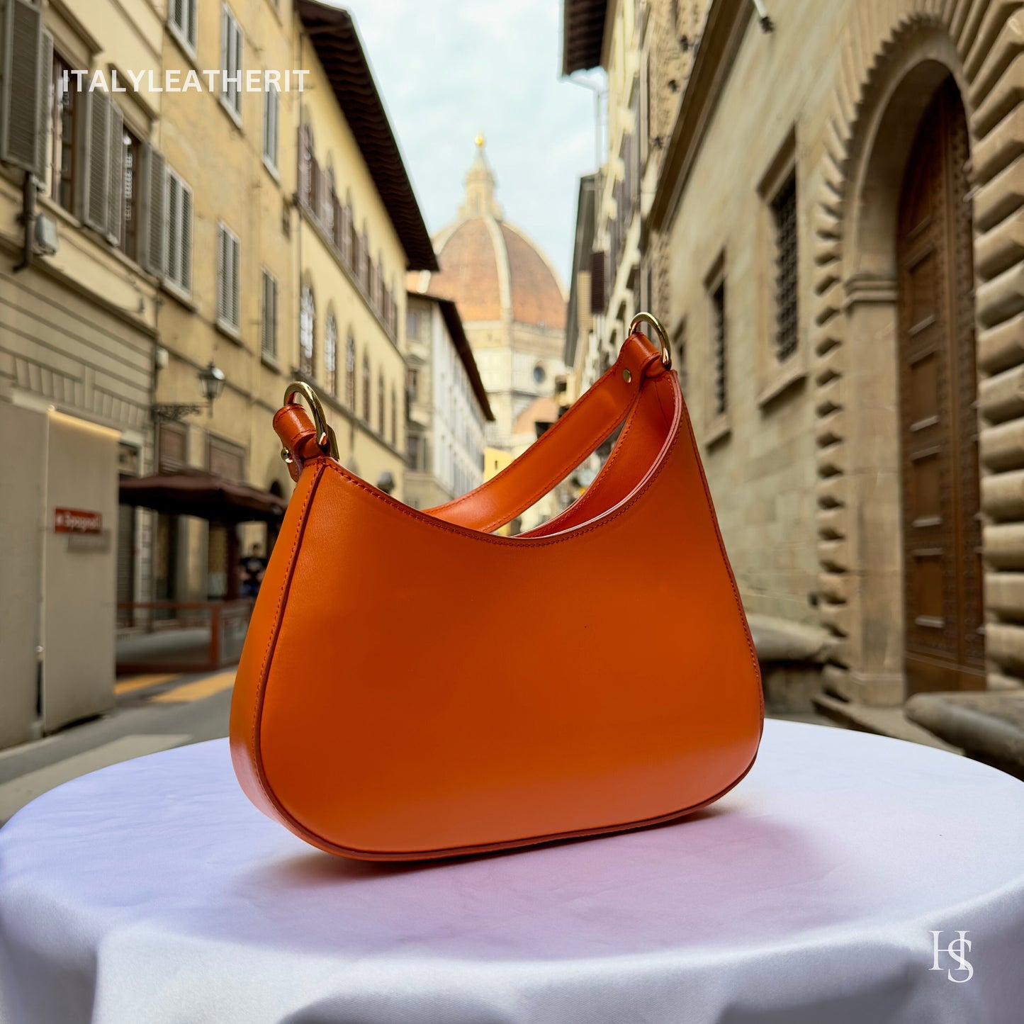 Italian Handmade Leather Bags For Women | Elegant Orange Leather Tote From Florence, Shoulder Bag