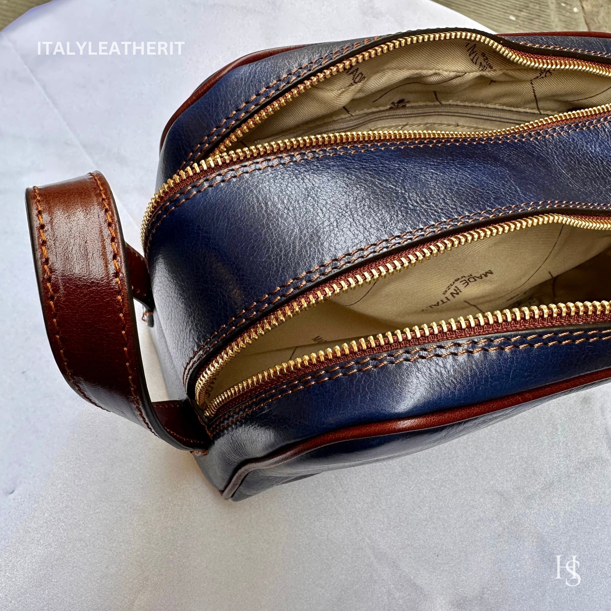 Italian Handmade Italian Leather Toiletry Unisex from Florence ll Made In Italy,leather dopp kit