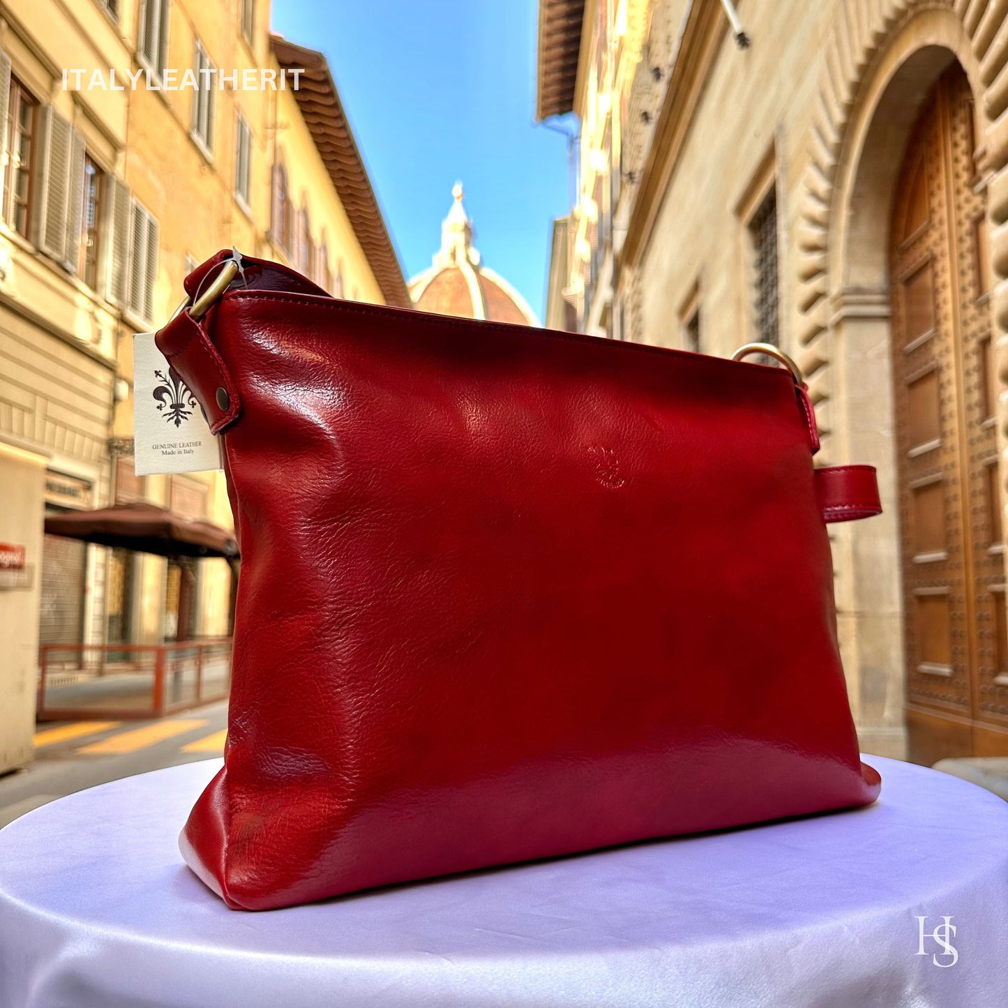 Italian Handmade Leather Bags For Woman l l Elegant Leather Tote From Florence, Red leather bag