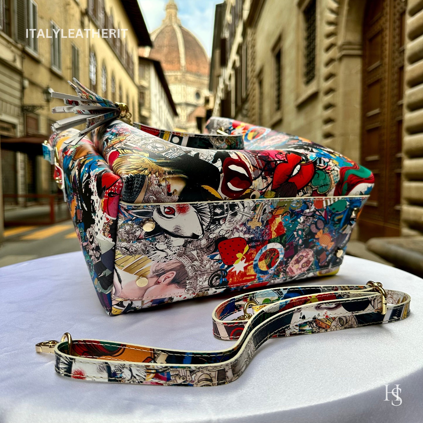 Italian Handmade Leather Bags For Woman l l Elegant Leather Tote From Florence, Italy, Leather Pop Art Bag