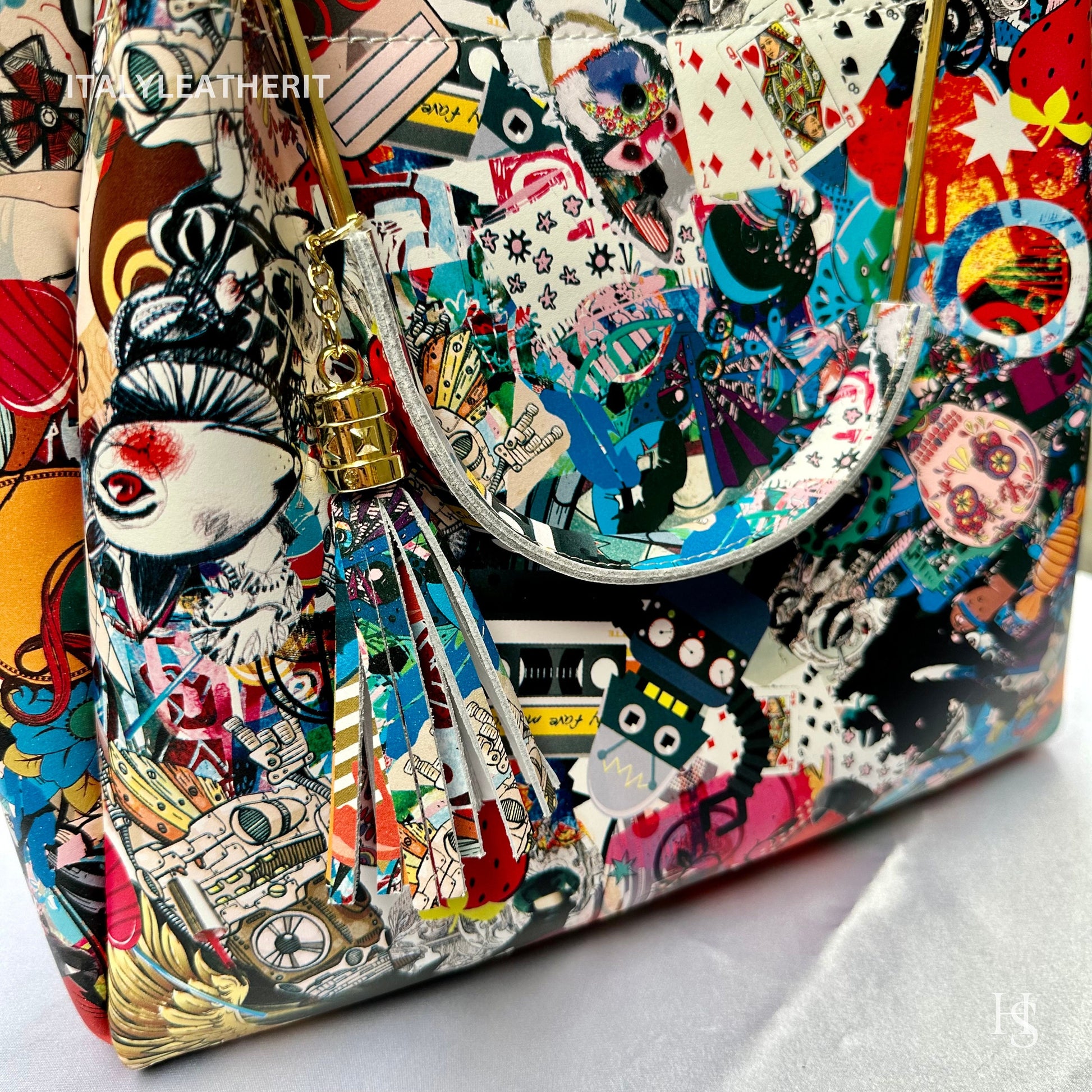 Italian Handmade Leather Bags For Woman l l Elegant Leather Tote From Florence, Italy, Leather Pop Art Bag
