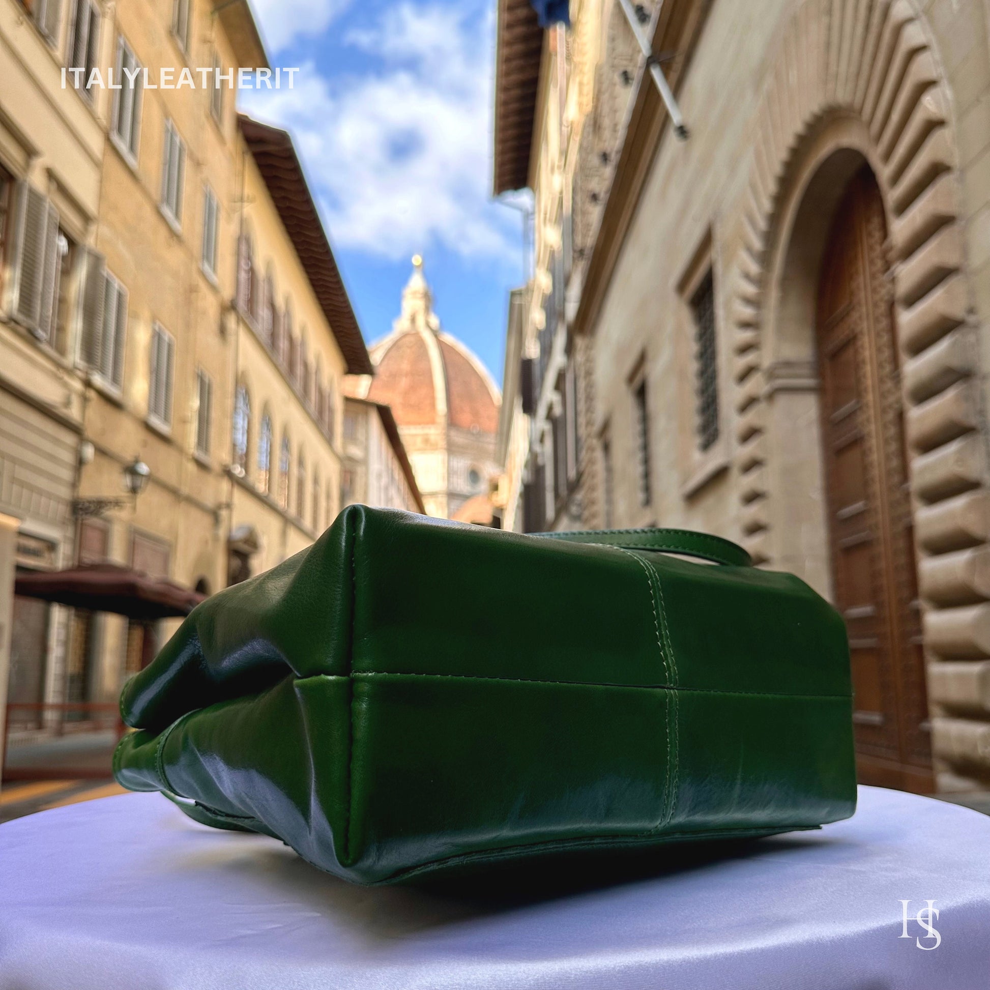 Italian Handmade Leather Bags For Women l Elegant Leather Tote From Florence, Made in Italy, Green Bag