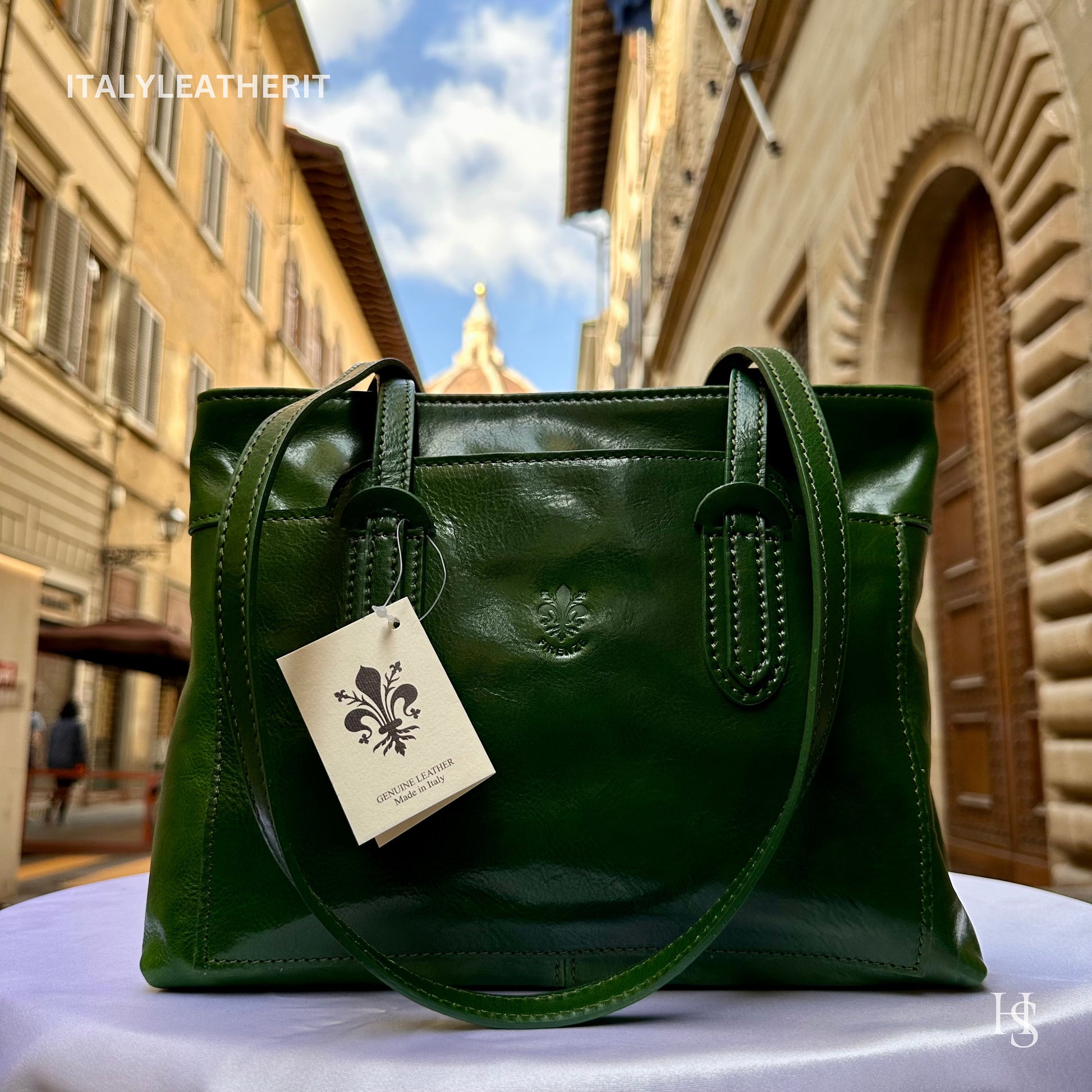 Italian Handmade Leather Bags For Women l Elegant Leather Tote From Florence, Made in Italy, Green Bag