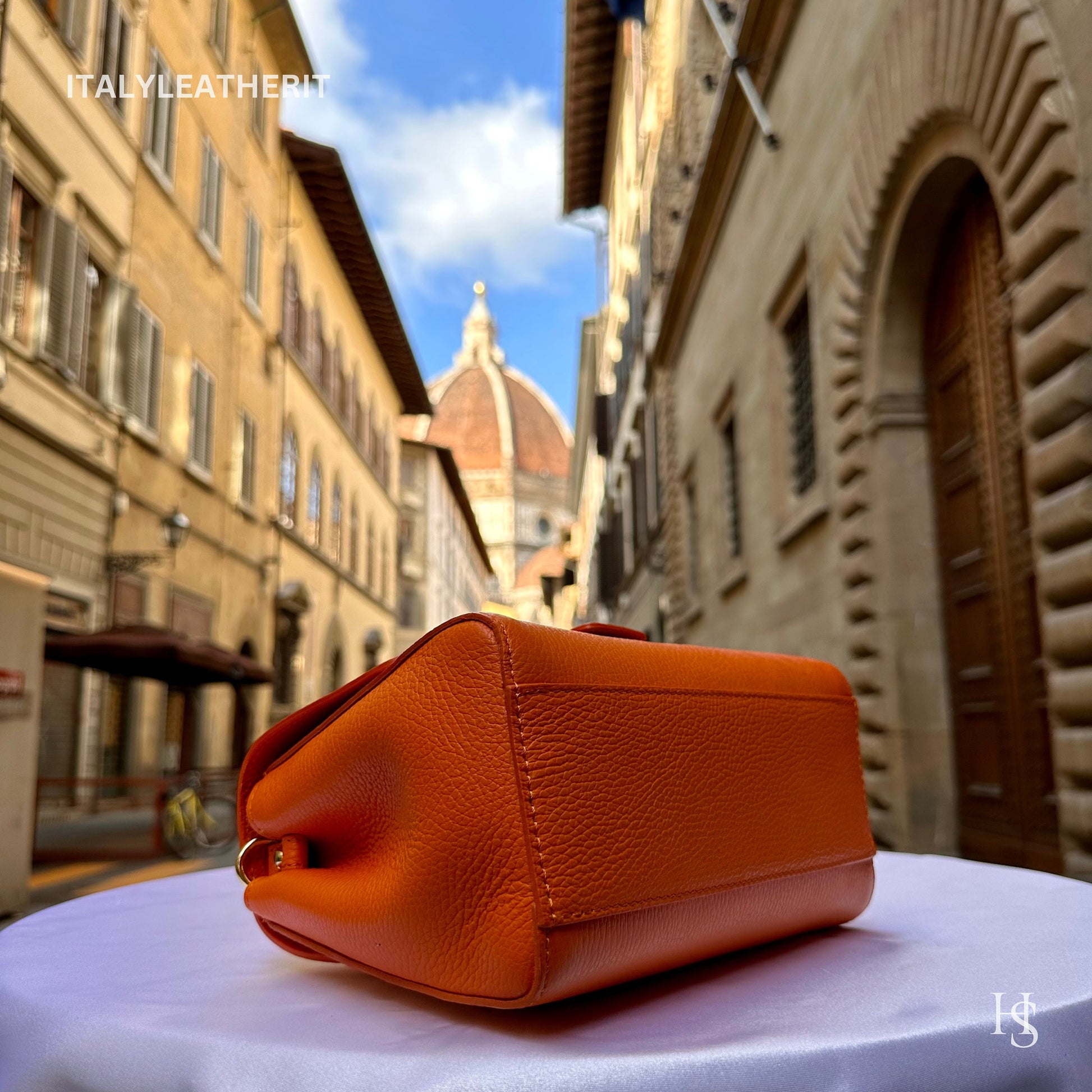 Italian Handmade Leather Bags For Women | Elegant Leather Tote From Florence | Orange Handcrafted Italian Leather Purses