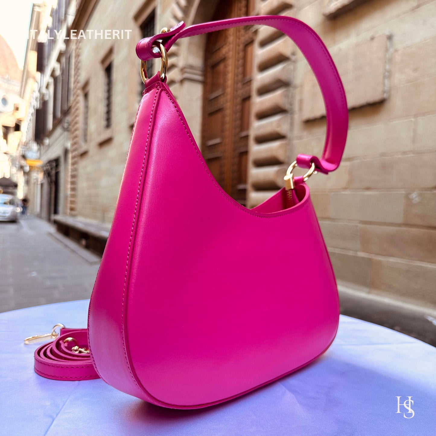 Italian Handmade Leather Bags For Women | Elegant Leather Tote From Florence | Pink Stylish Tote Bag