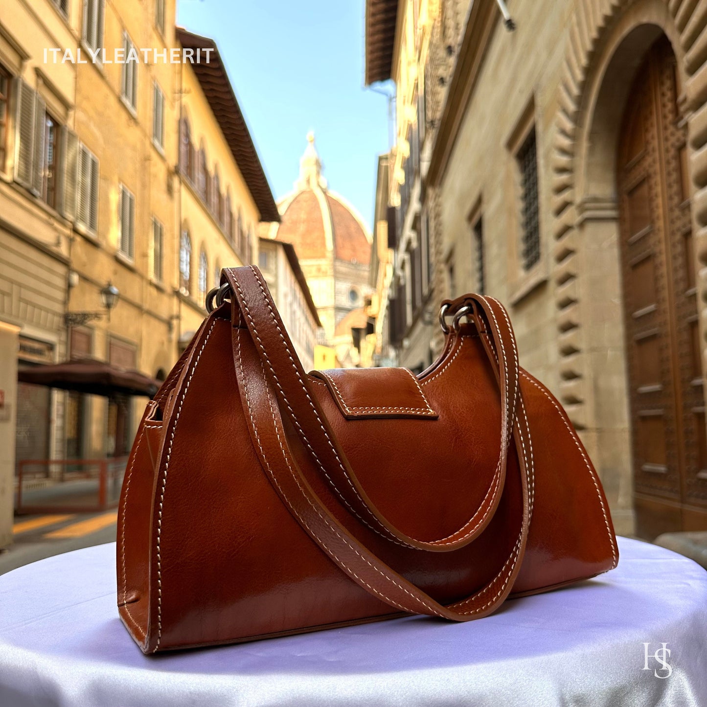 Italian Handmade Leather Bags For Woman l l Elegant Leather Tote From Florence, Brown shoulder bag