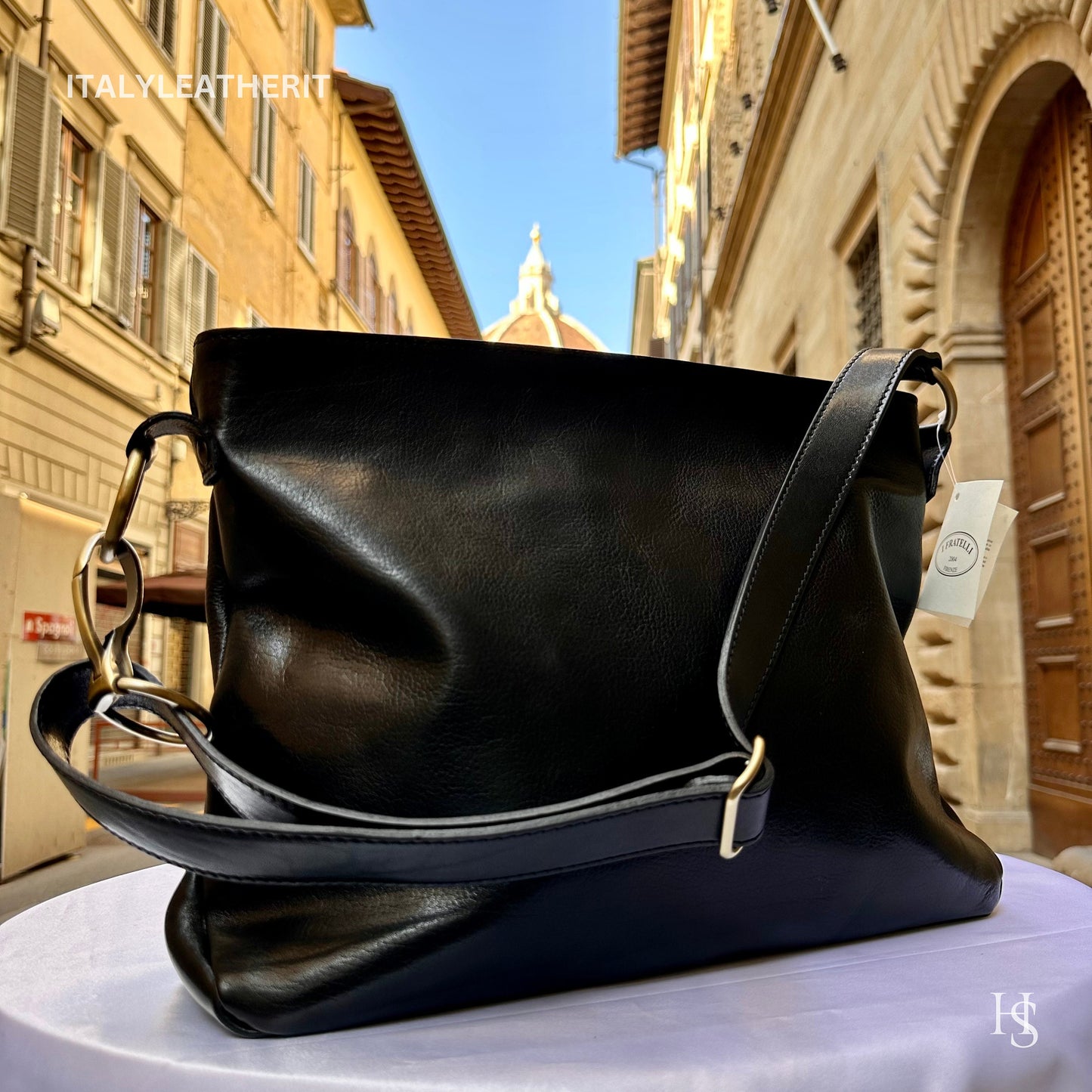 Italian Handmade Leather Bags For Women l l Elegant Leather Tote From Florence, black shoulder bag