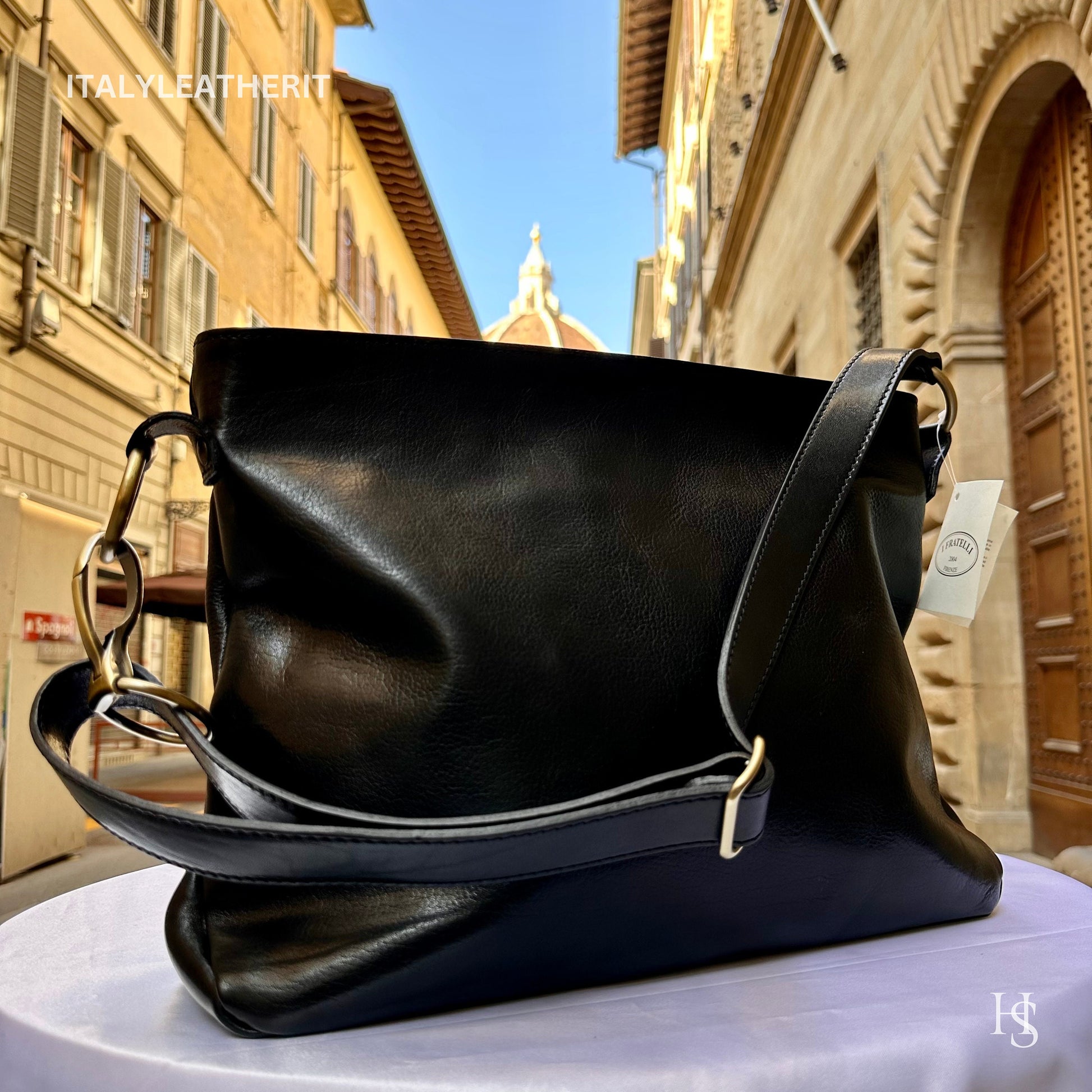 Italian Handmade Leather Bags For Women l l Elegant Leather Tote From Florence, black shoulder bag