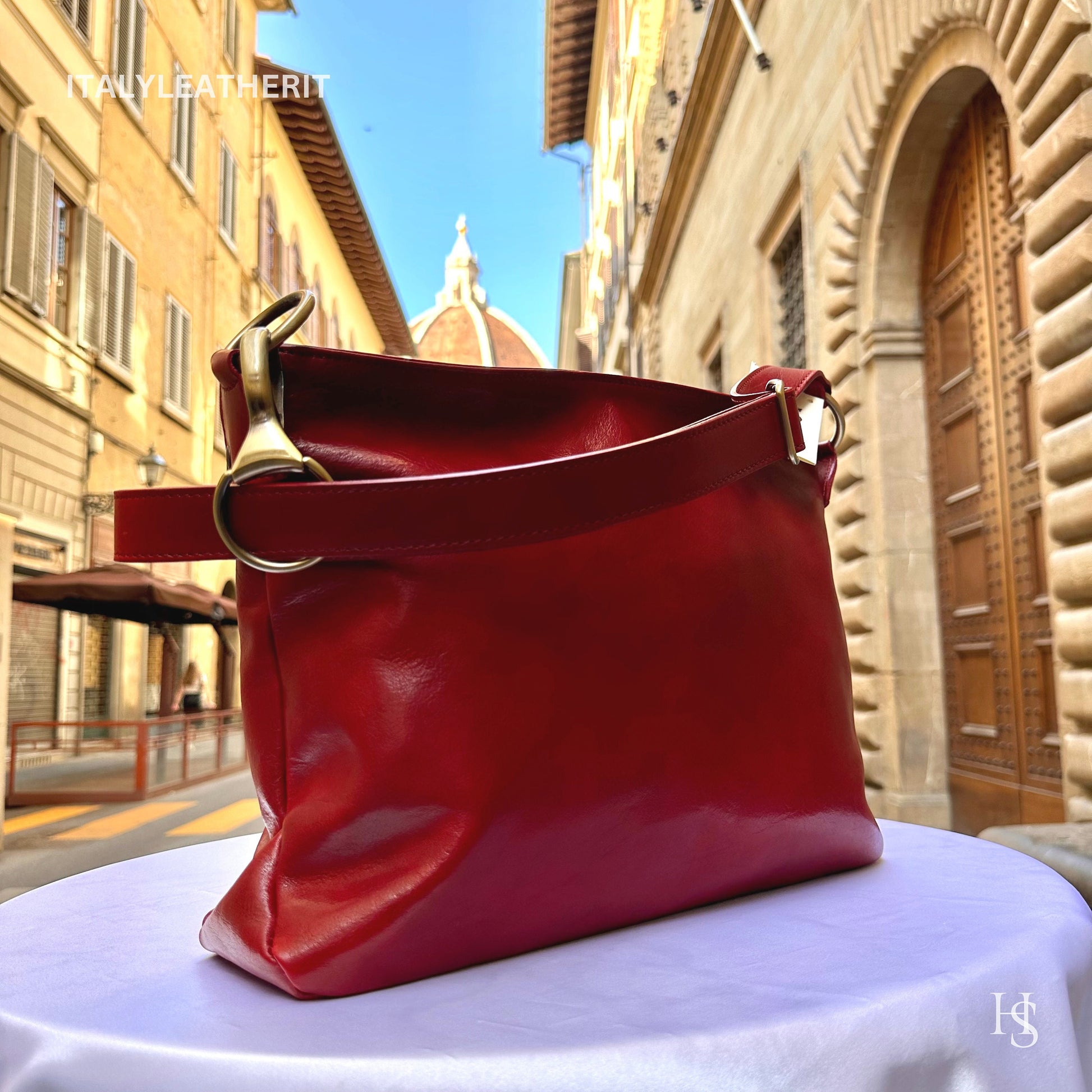 Italian Handmade Leather Bags For Woman l l Elegant Leather Tote From Florence, Red leather bag