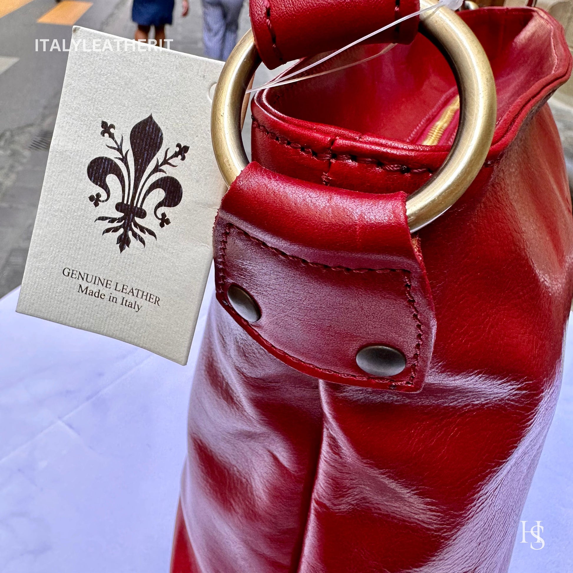 Italian Handmade Leather Bags For Woman l l Elegant Leather Tote From Florence, Red leather bag