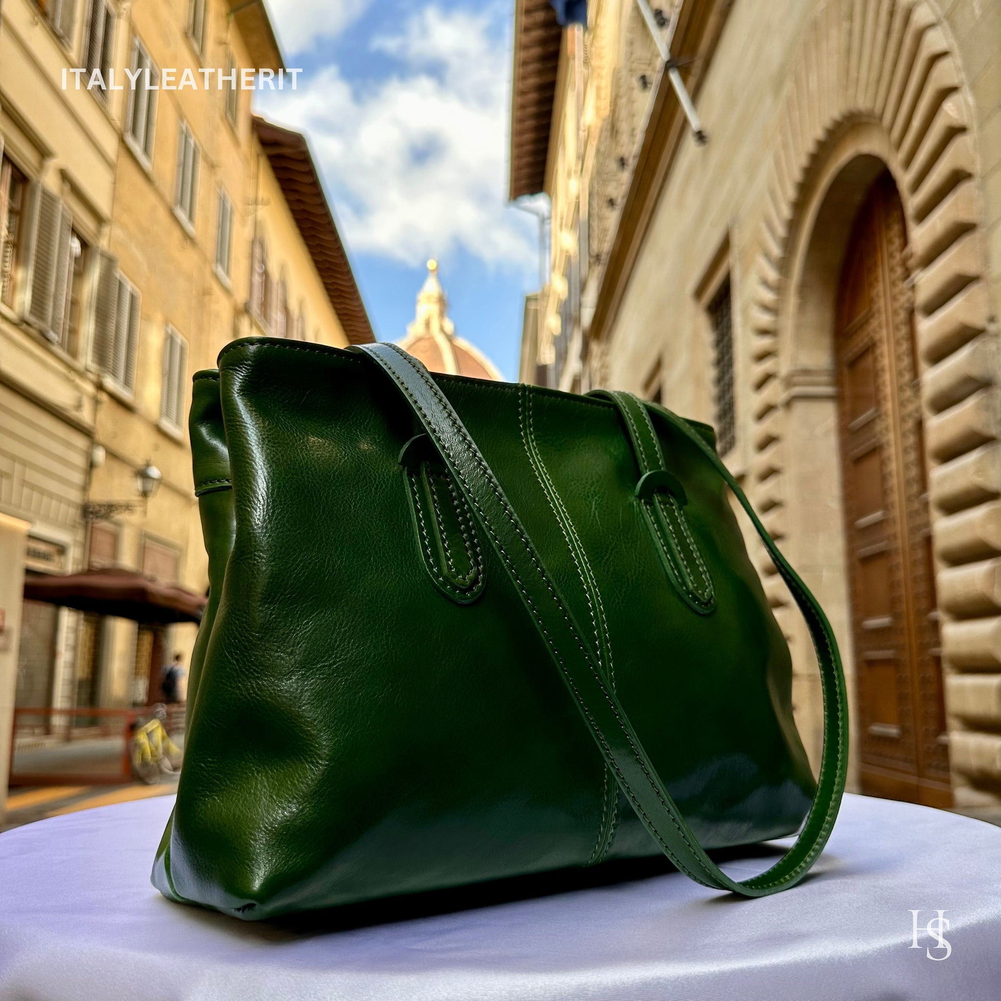 Italian Handmade Leather Bags For Women l Elegant Leather Tote From Florence, Made in Italy, Green Bag