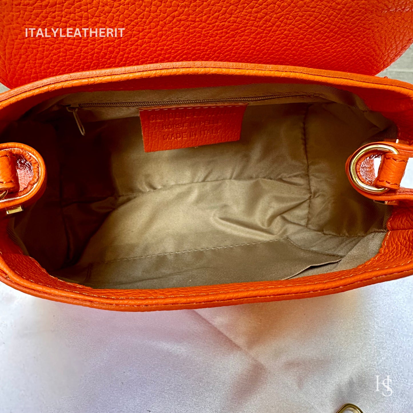 Italian Handmade Leather Bags For Women | Elegant Leather Tote From Florence | Orange Handcrafted Italian Leather Purses