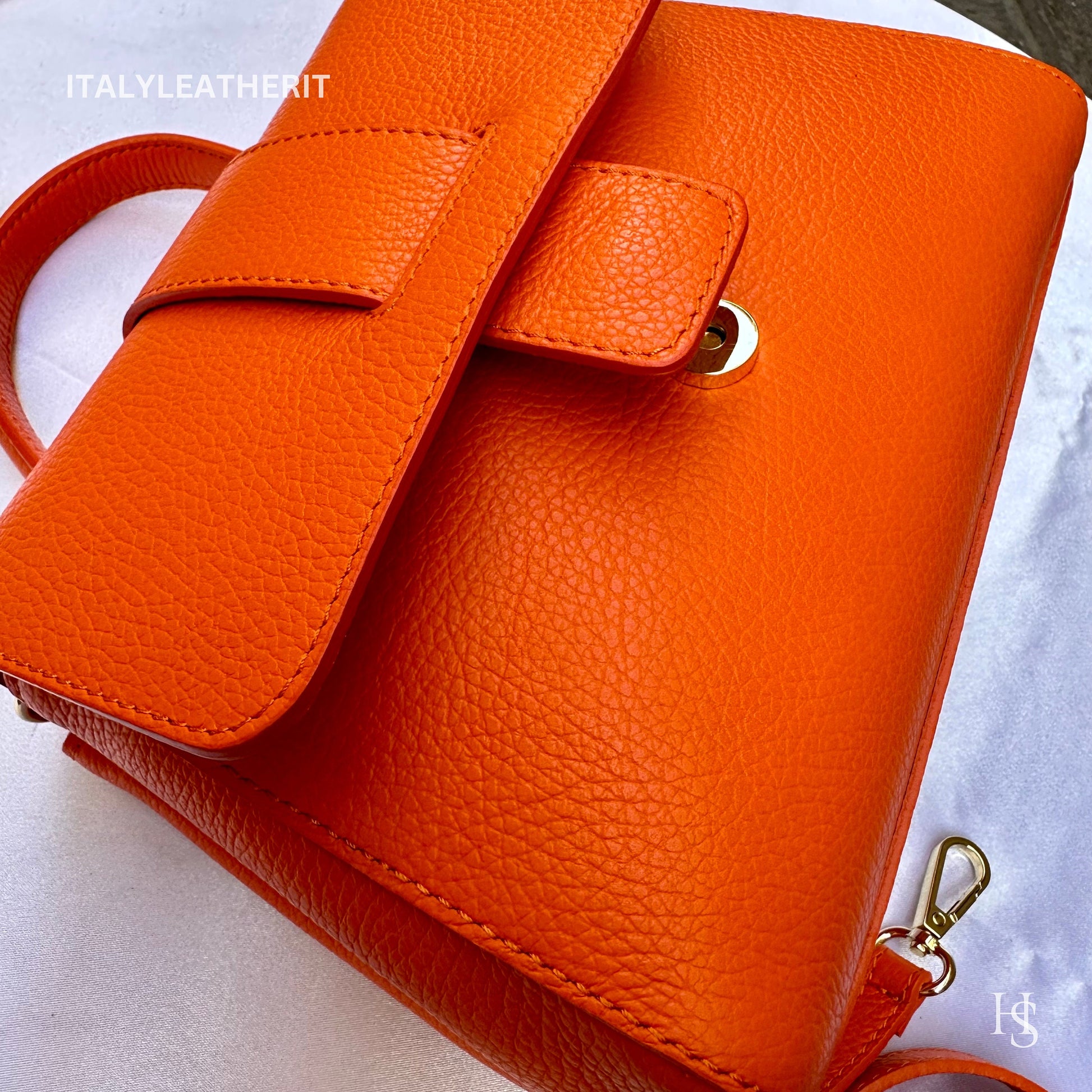 Italian Handmade Leather Bags For Women | Elegant Leather Tote From Florence | Orange Handcrafted Italian Leather Purses