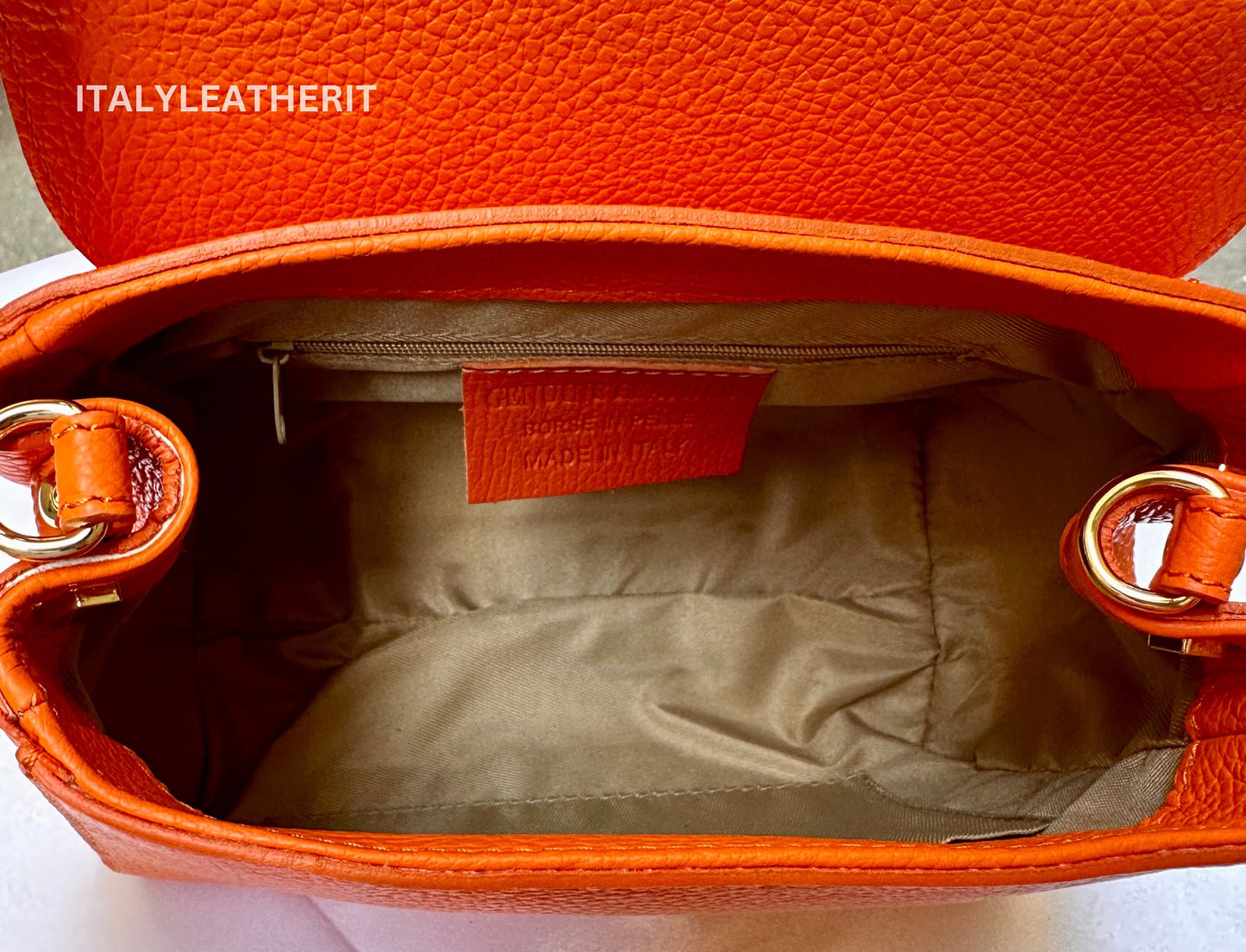 Italian Handmade Leather Bags For Women | Elegant Leather Tote From Florence | Orange Handcrafted Italian Leather Purses