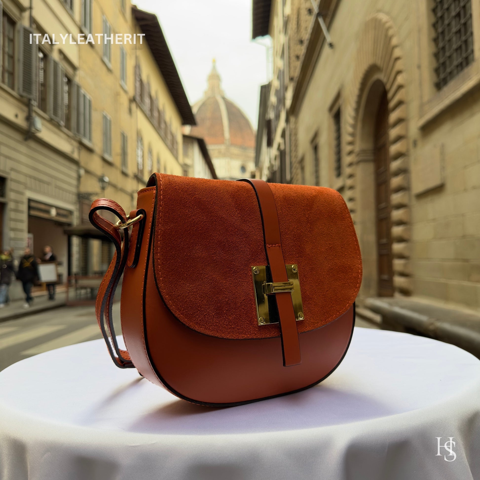 Italian Handmade Leather Bags for Women | Elegant Orange Leather Crossbody Bag from Florence, Gift For Her