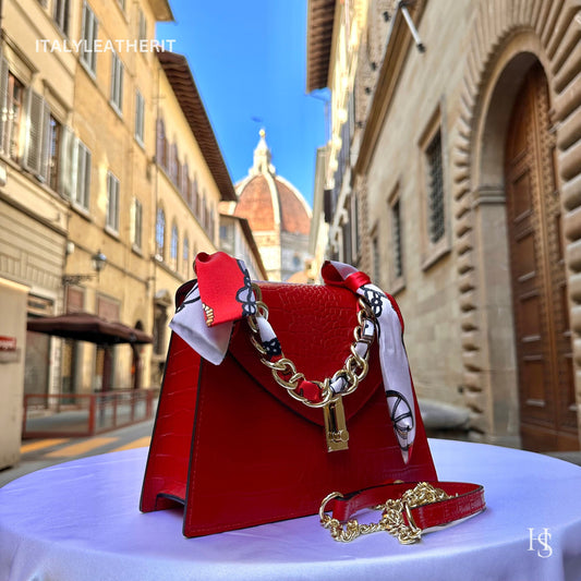 Italian Handmade Leather Bags For Women l l Elegant Leather Tote From Florence, red leather tote