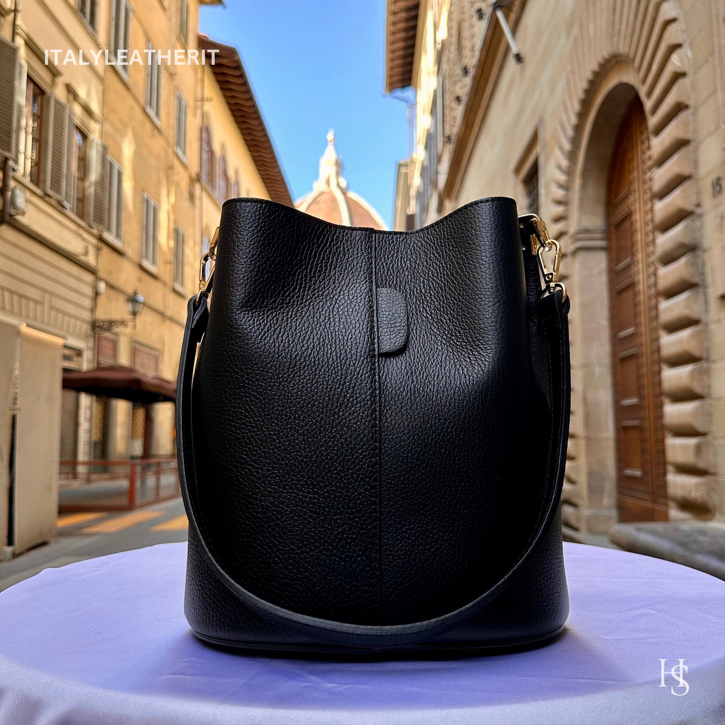 Italian Handmade Leather Bags For Woman l l Elegant Leather Tote From Florence || Made in Italy, black bucket bag