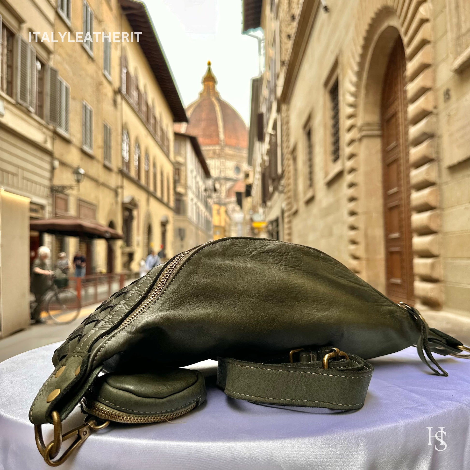 Italian Handmade Leather Sling Bag for Unisex Made In Italy from Florence | Waist Bag