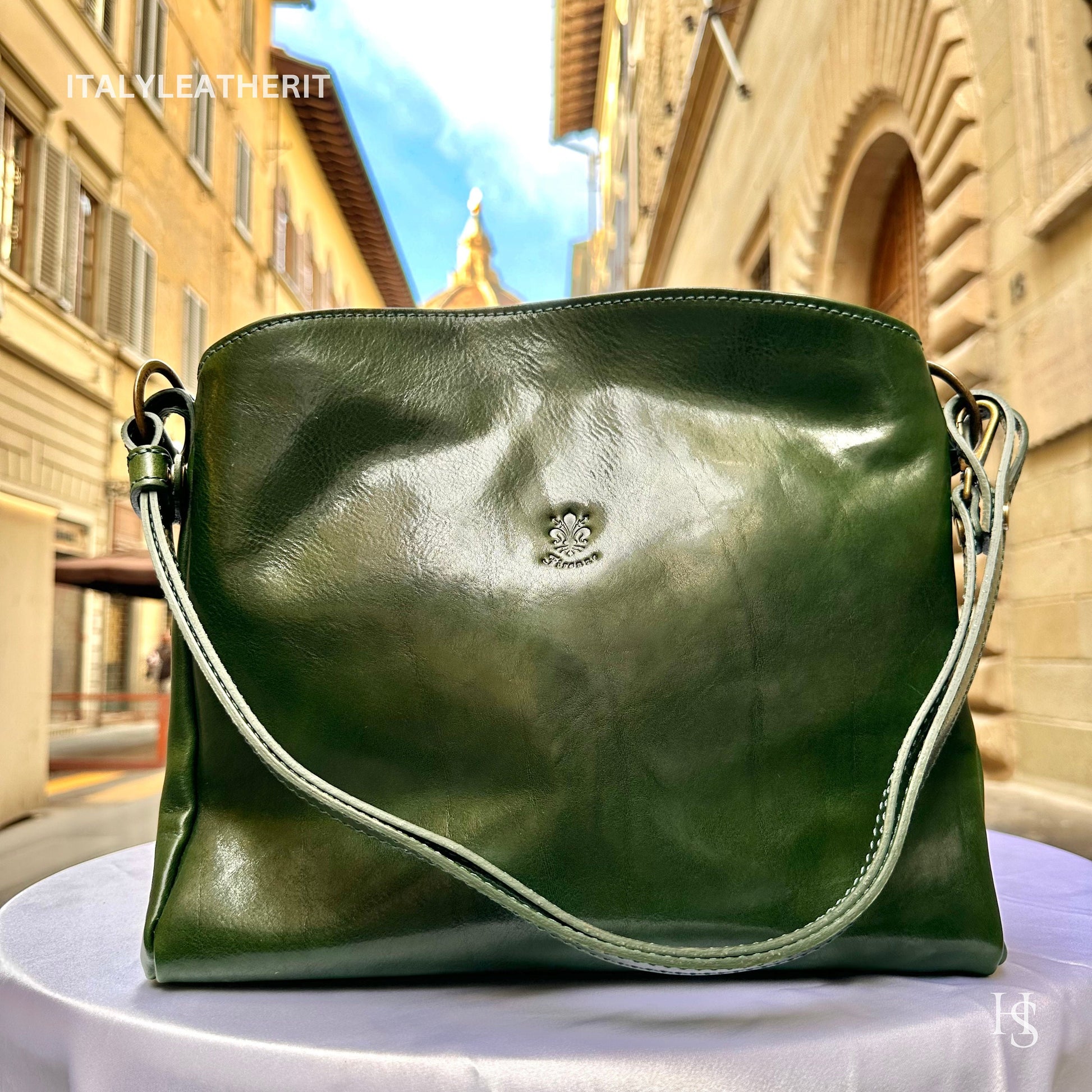Italian Handmade Leather Bags For Woman l l Elegant Leather Tote From Florence, Made In Italy, Green purse