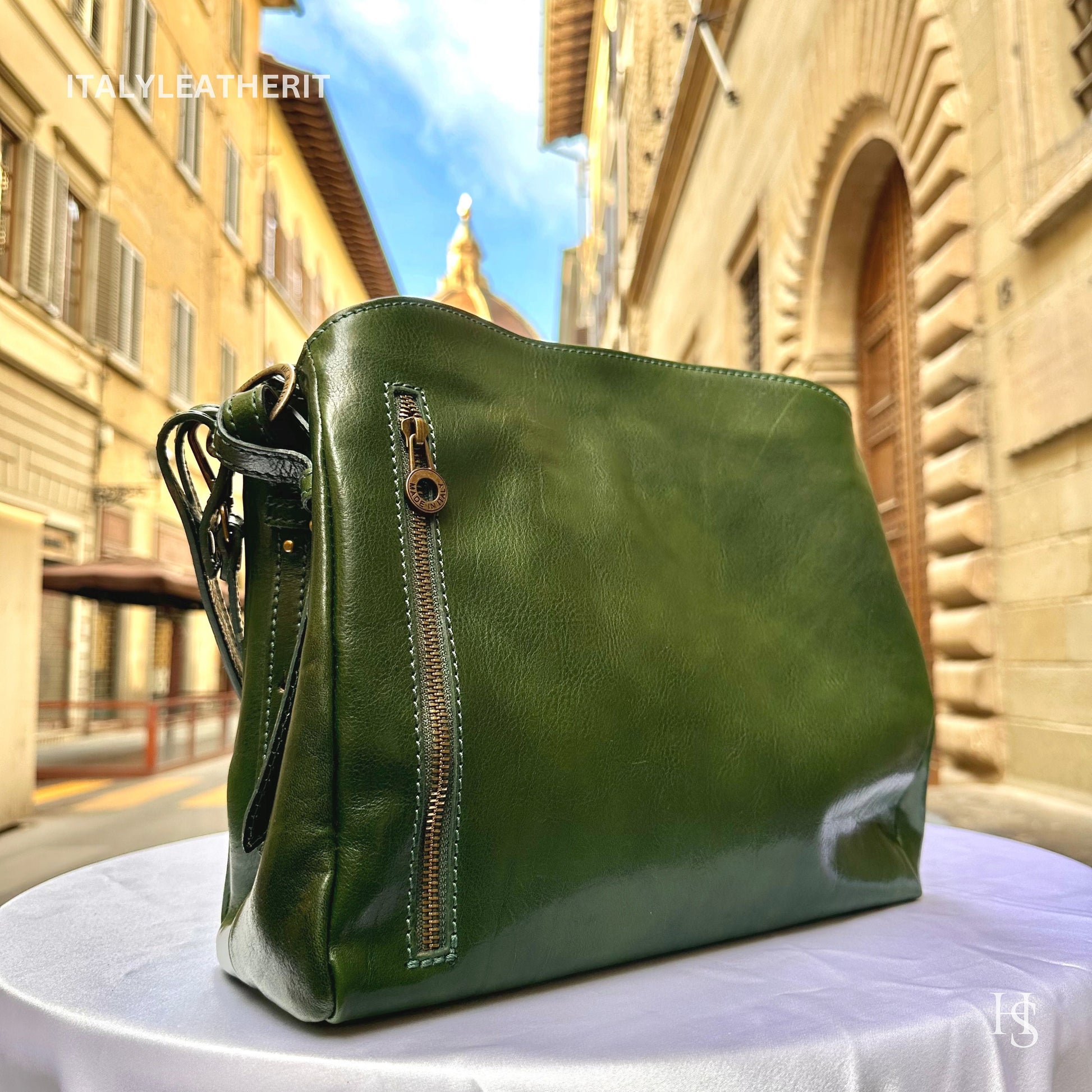 Italian Handmade Leather Bags For Woman l l Elegant Leather Tote From Florence, Made In Italy, Green purse