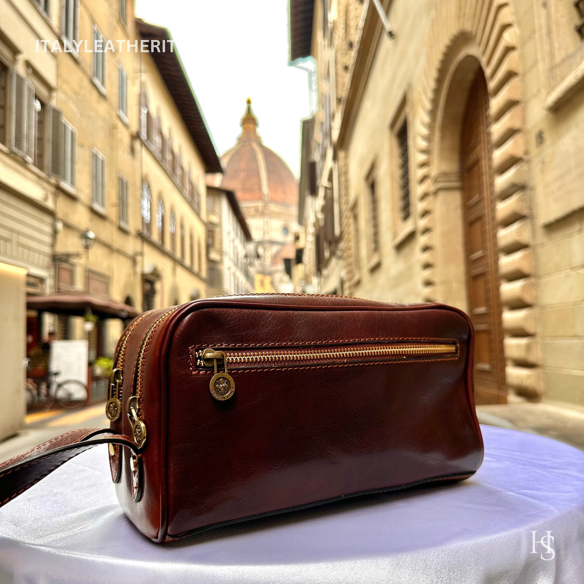 Italian Handmade Italian Leather Toiletry Unisex from Florence ll Made In Italy, leather dopp kit