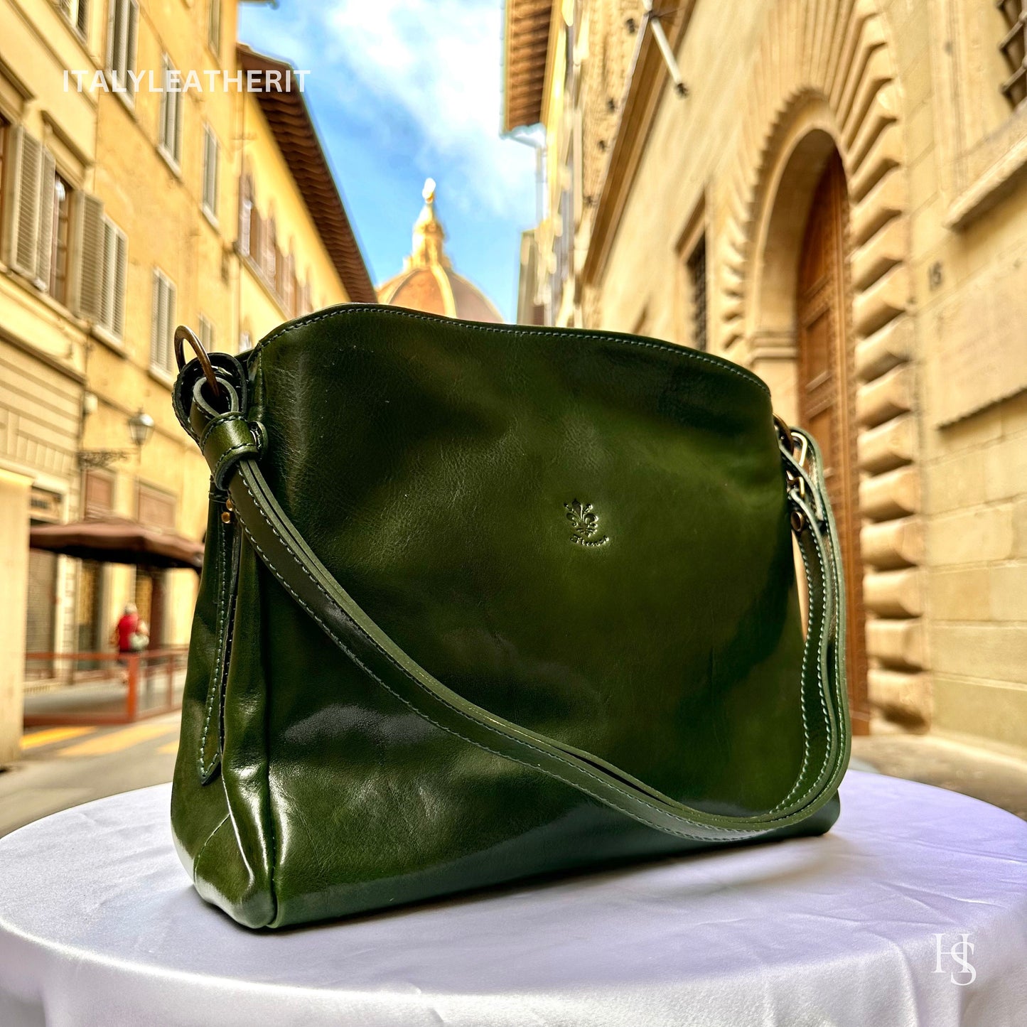 Italian Handmade Leather Bags For Woman l l Elegant Leather Tote From Florence, Made In Italy, Green purse