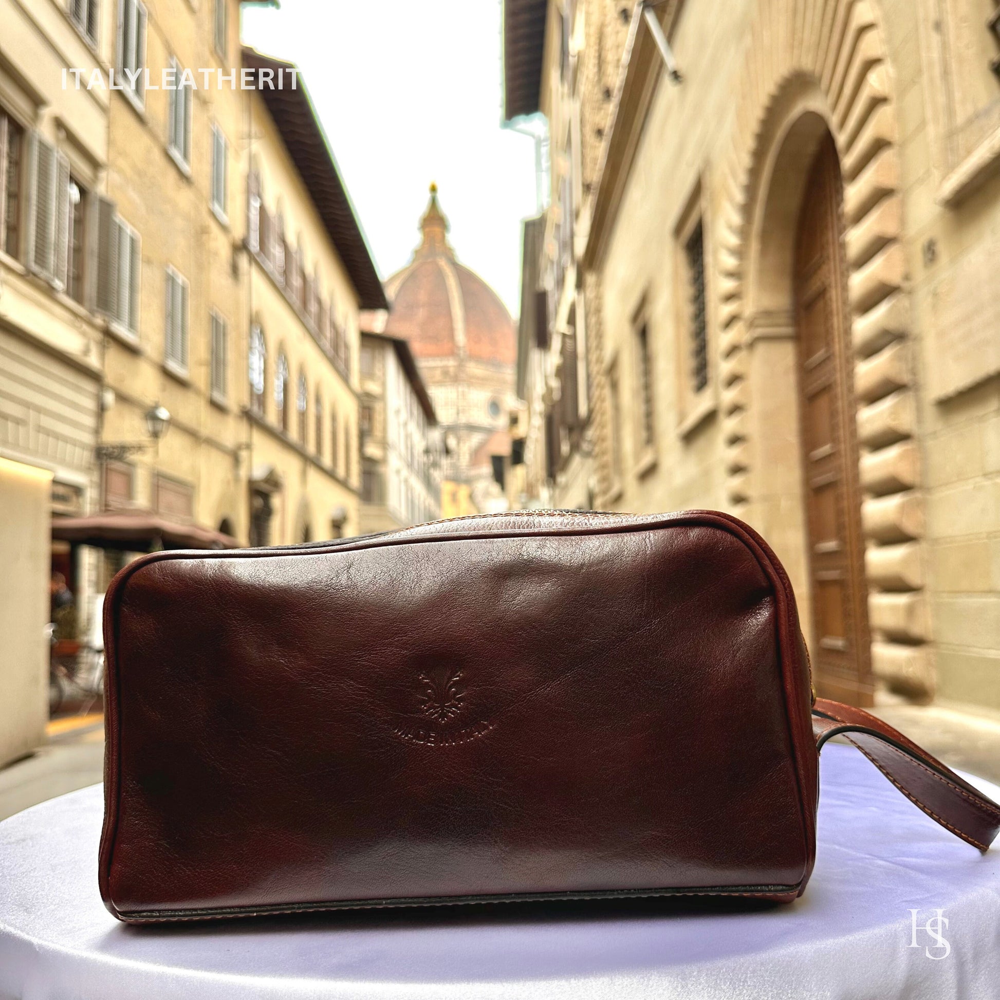 Italian Handmade Italian Leather Toiletry Unisex from Florence ll Made In Italy, leather dopp kit