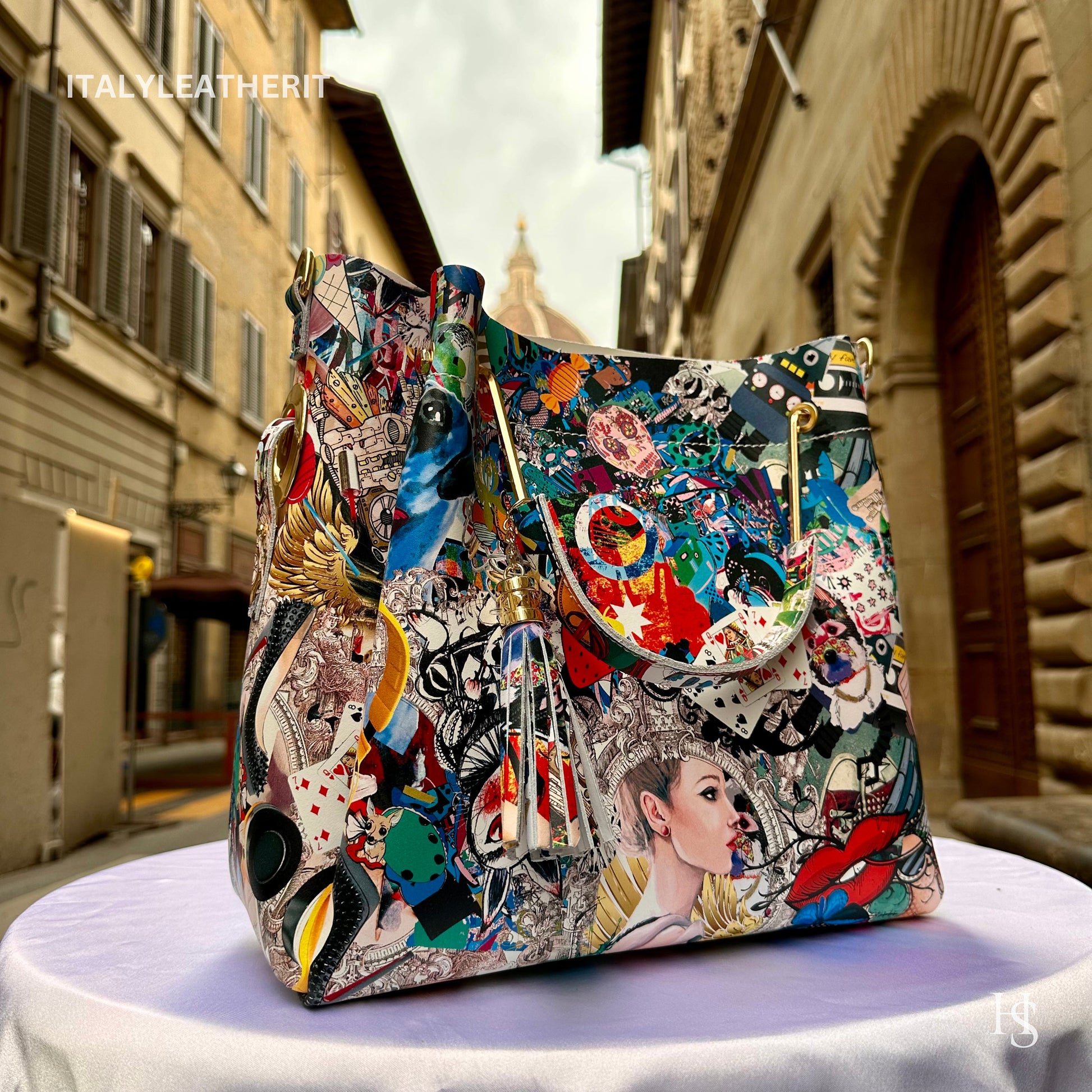 Italian Handmade Leather Bags For Women l l Elegant Leather Tote From Florence, Italy, Pop Art Bag