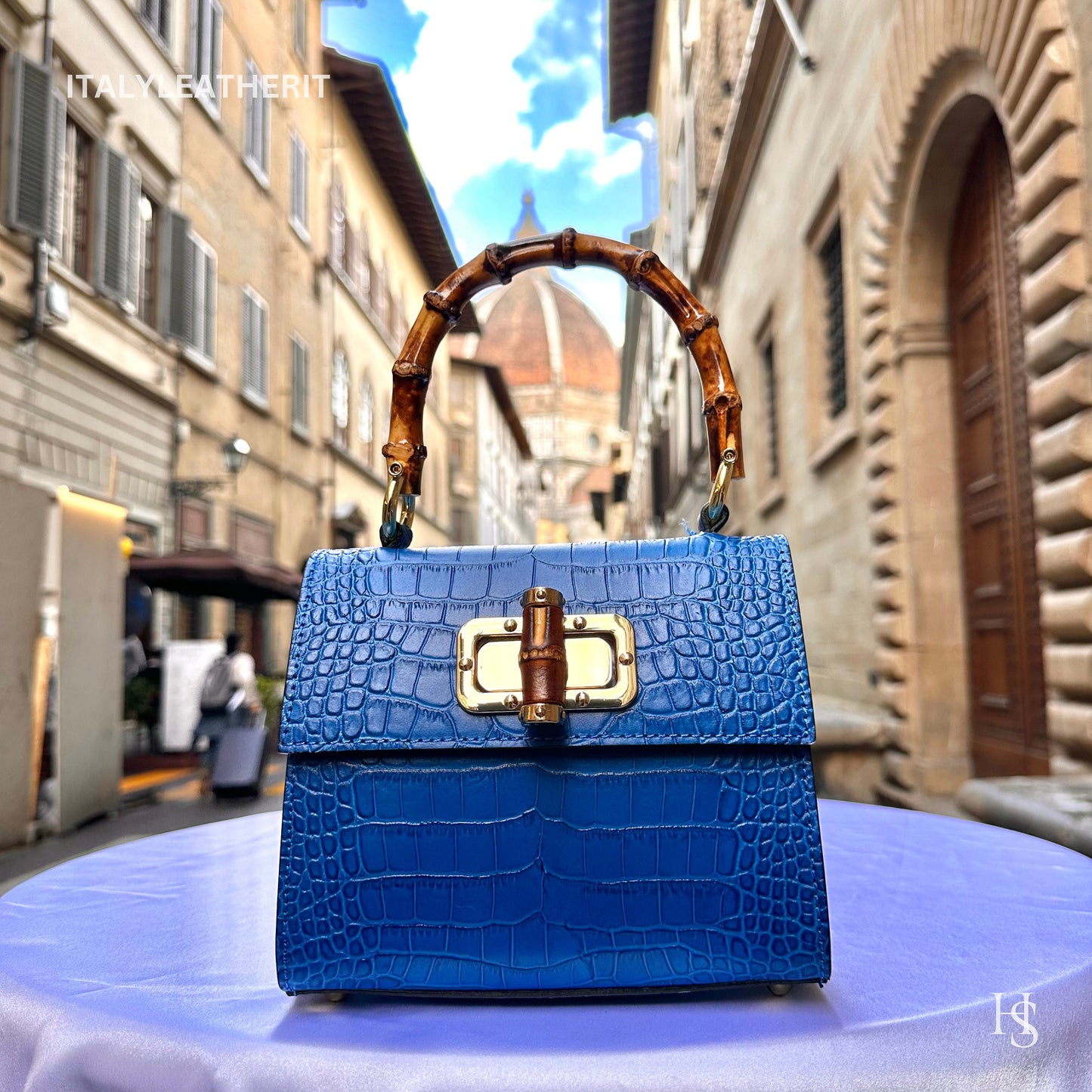 Italian Handmade Leather Bags for Women | Elegant Leather Tote from Florence - Medium-Sized, blue purse
