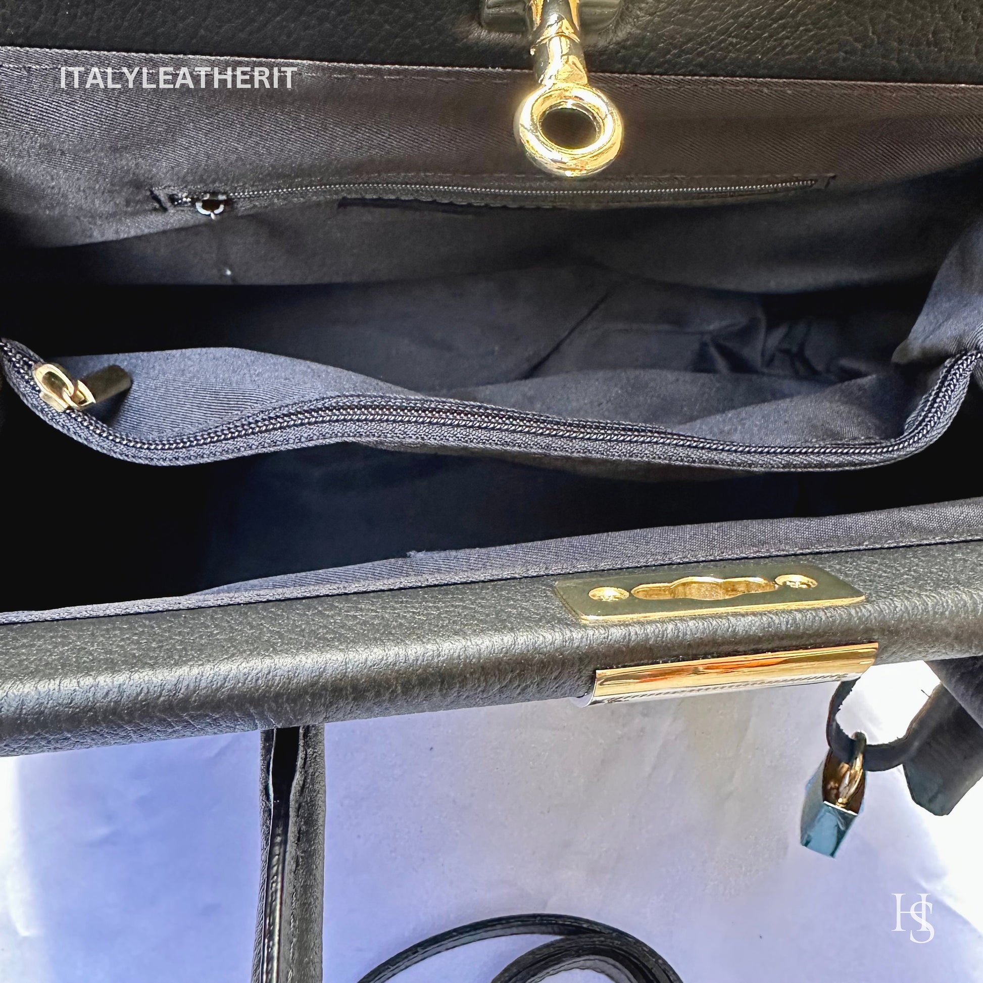 Italian Handmade Leather Bags For Woman l l Elegant Leather Tote From Florence, Black bag, Lock bag