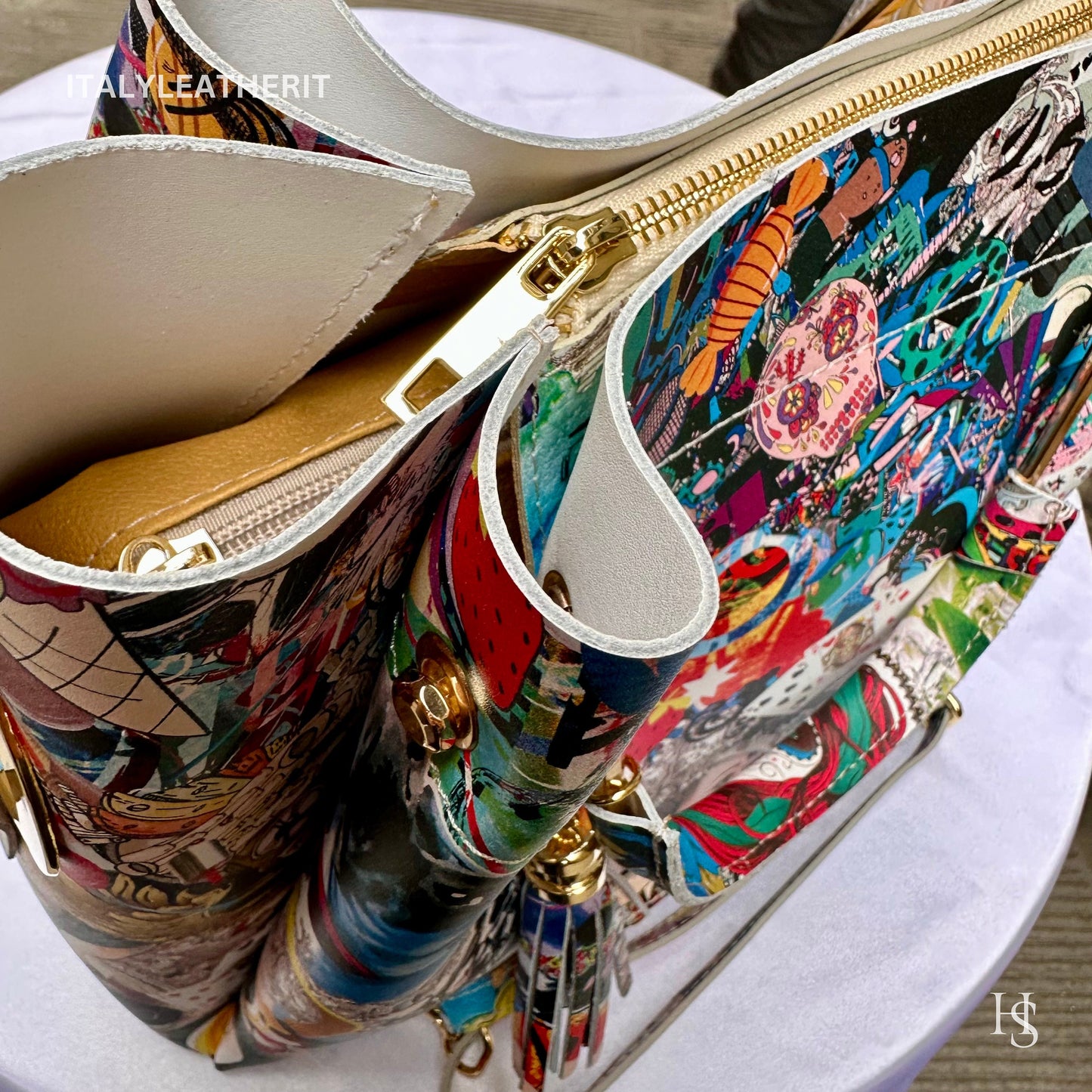 Italian Handmade Leather Bags For Women l l Elegant Leather Tote From Florence, Italy, Pop Art Bag