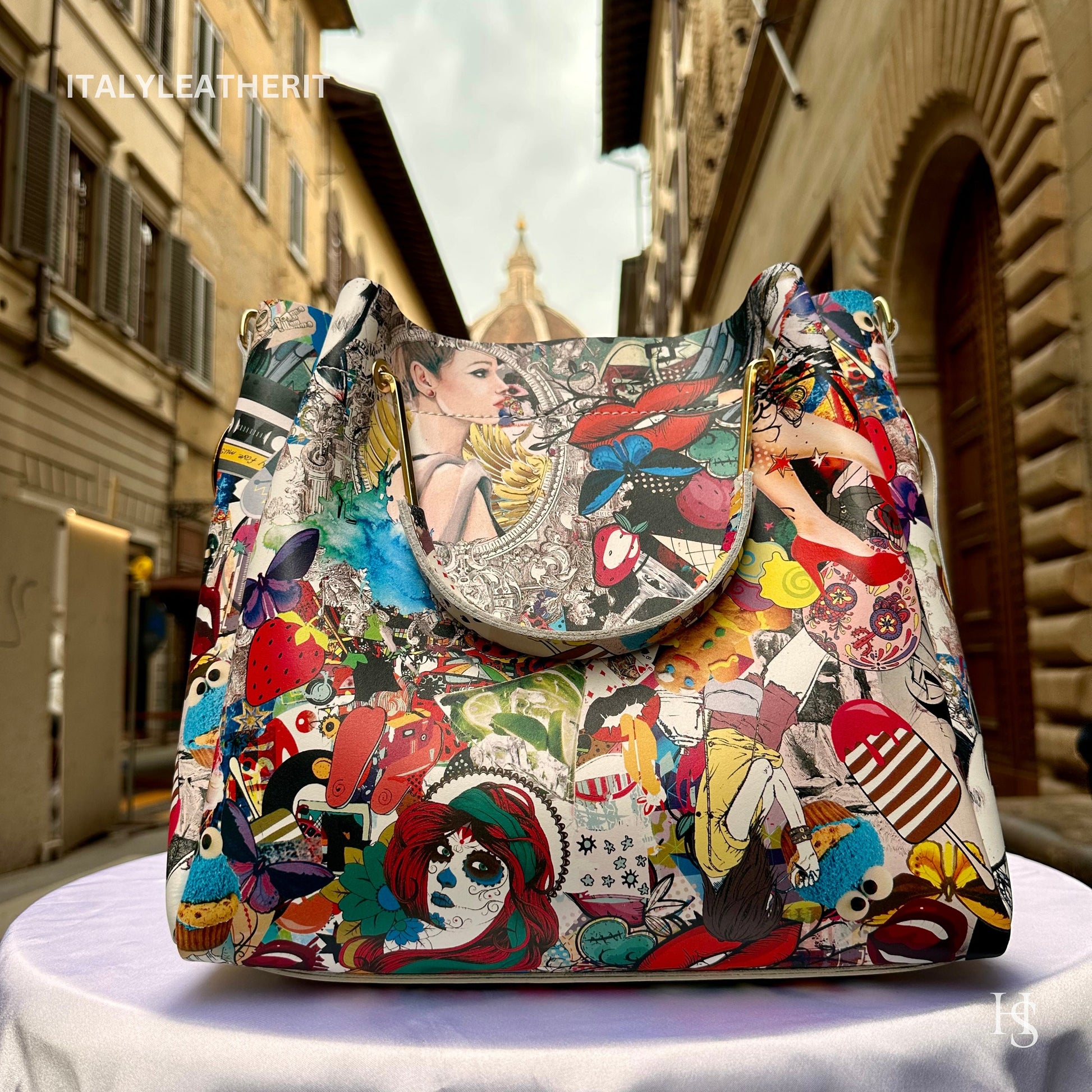 Italian Handmade Leather Bags For Women l l Elegant Leather Tote From Florence, Italy, Pop Art Bag