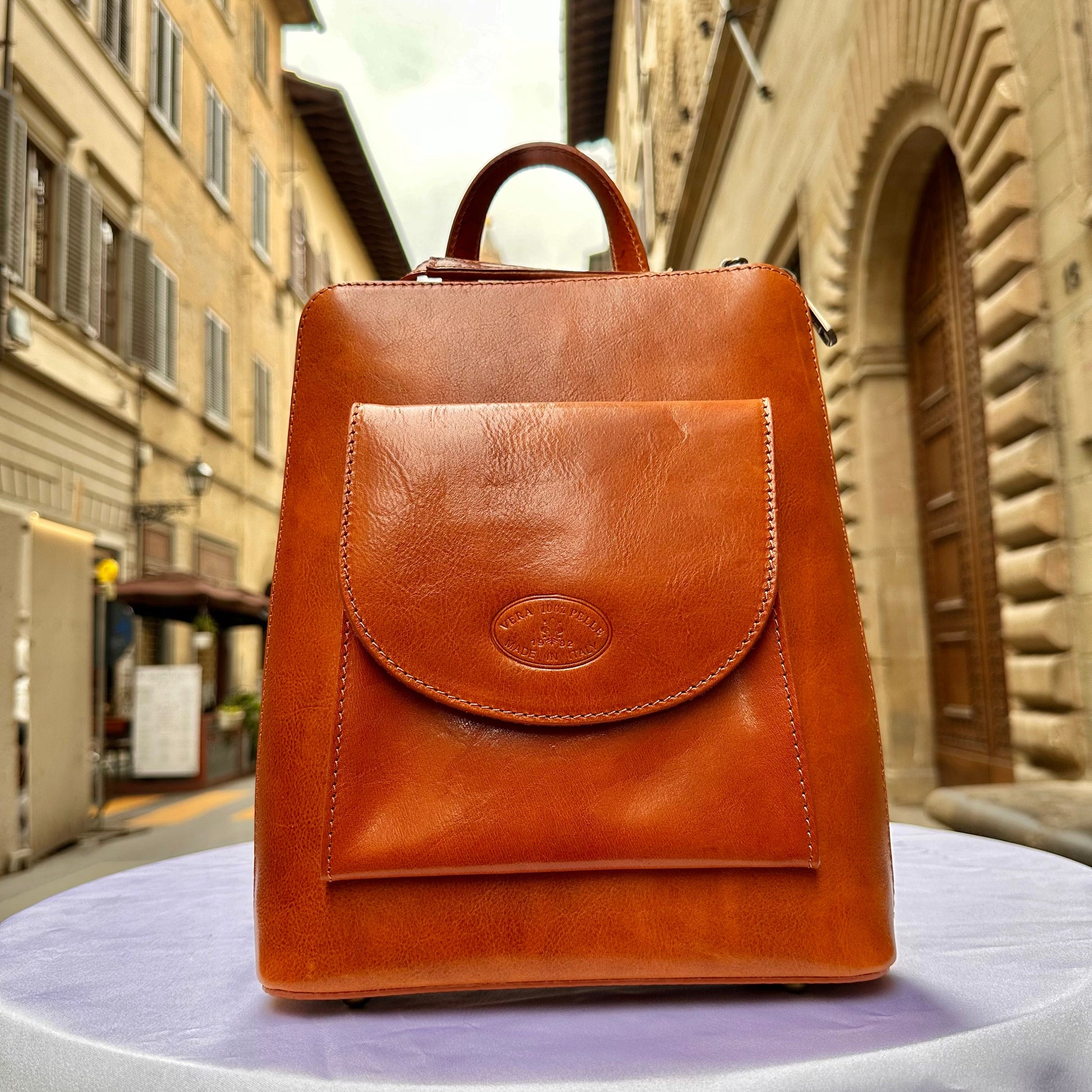 Italian Unisex Handmade Tuscan Leather Backpack From Florence, Made In Italy, Computer bag, Elegant backpack