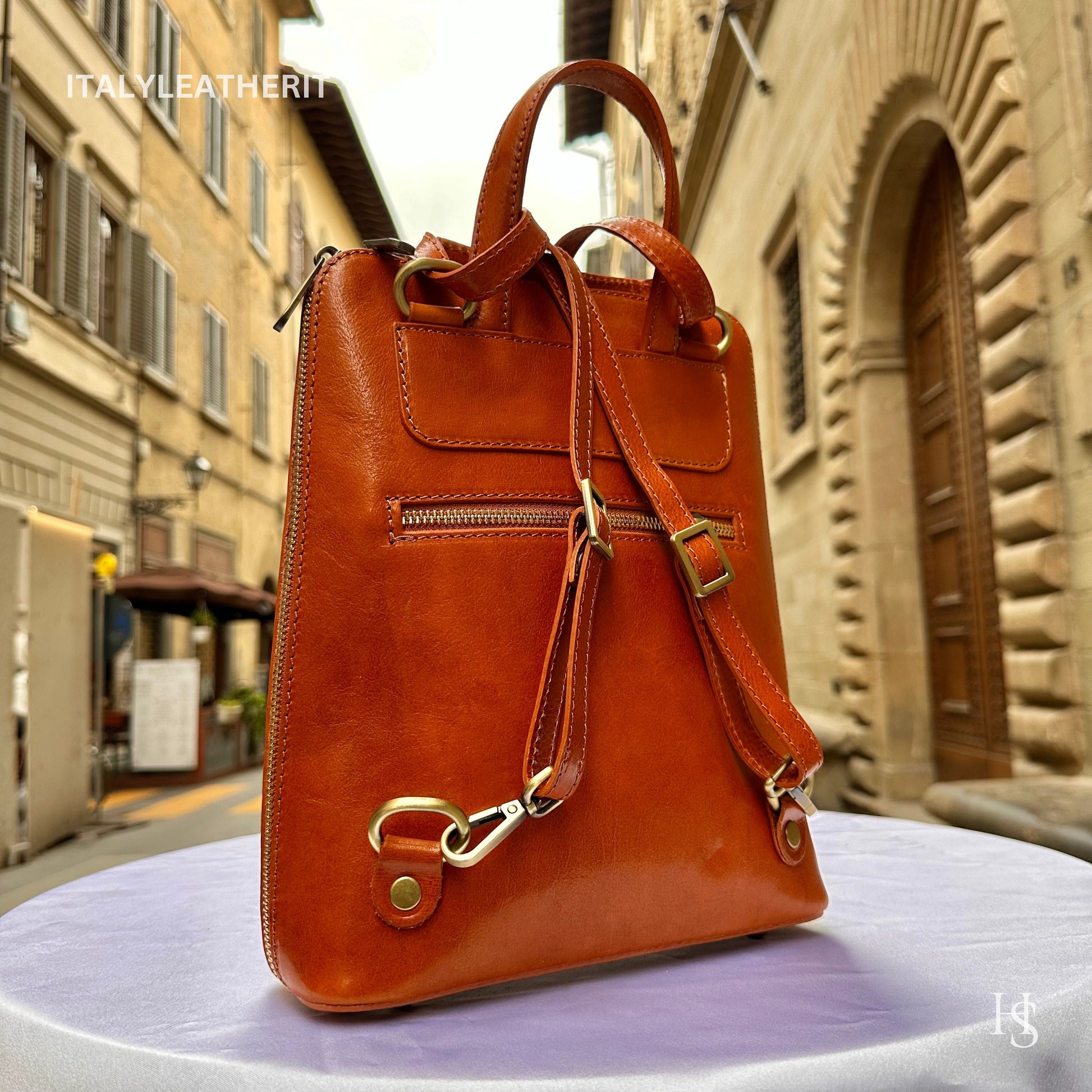 Italian Unisex Handmade Tuscan Leather Backpack From Florence, Made In Italy, Computer bag