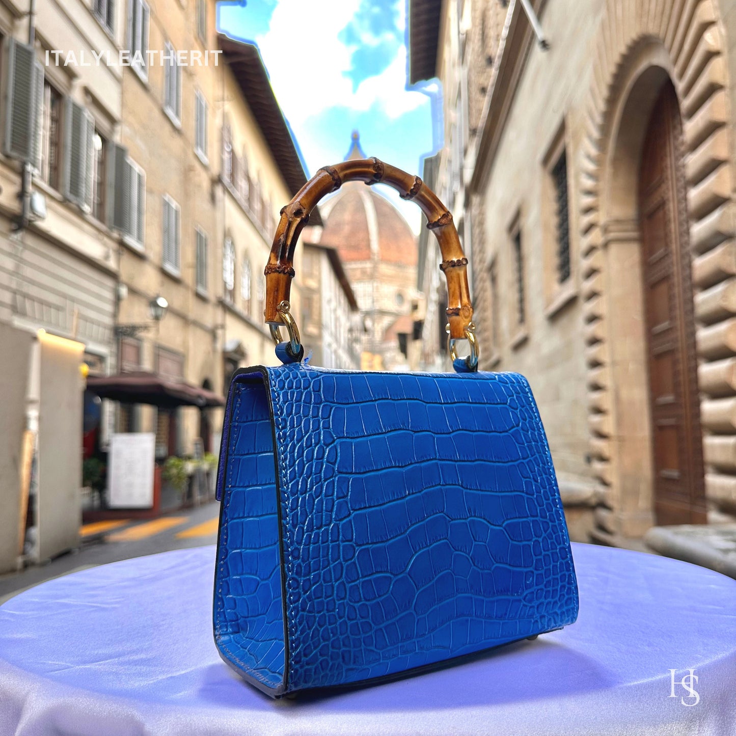 Italian Handmade Leather Bags for Women | Elegant Leather Tote from Florence - Medium-Sized, blue purse