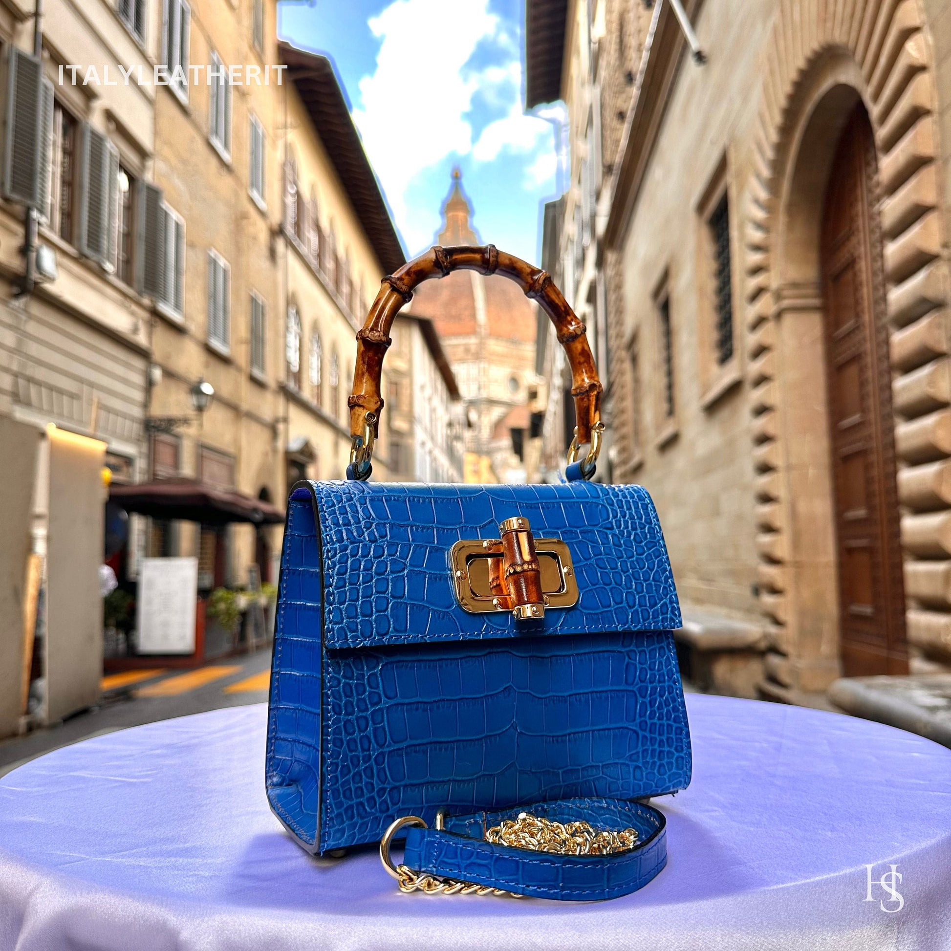 Italian Handmade Leather Bags for Women | Elegant Leather Tote from Florence - Medium-Sized, blue purse