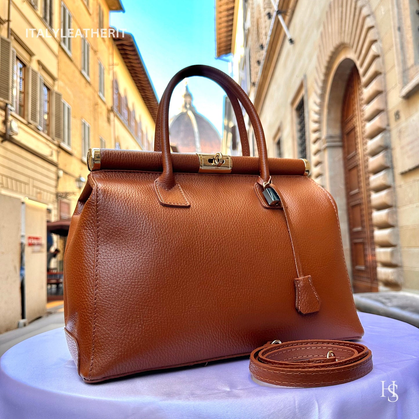 Italian Handmade Leather Bags For Woman l l Elegant Leather Tote From Florence, Brown Leather Tote , Lock bag