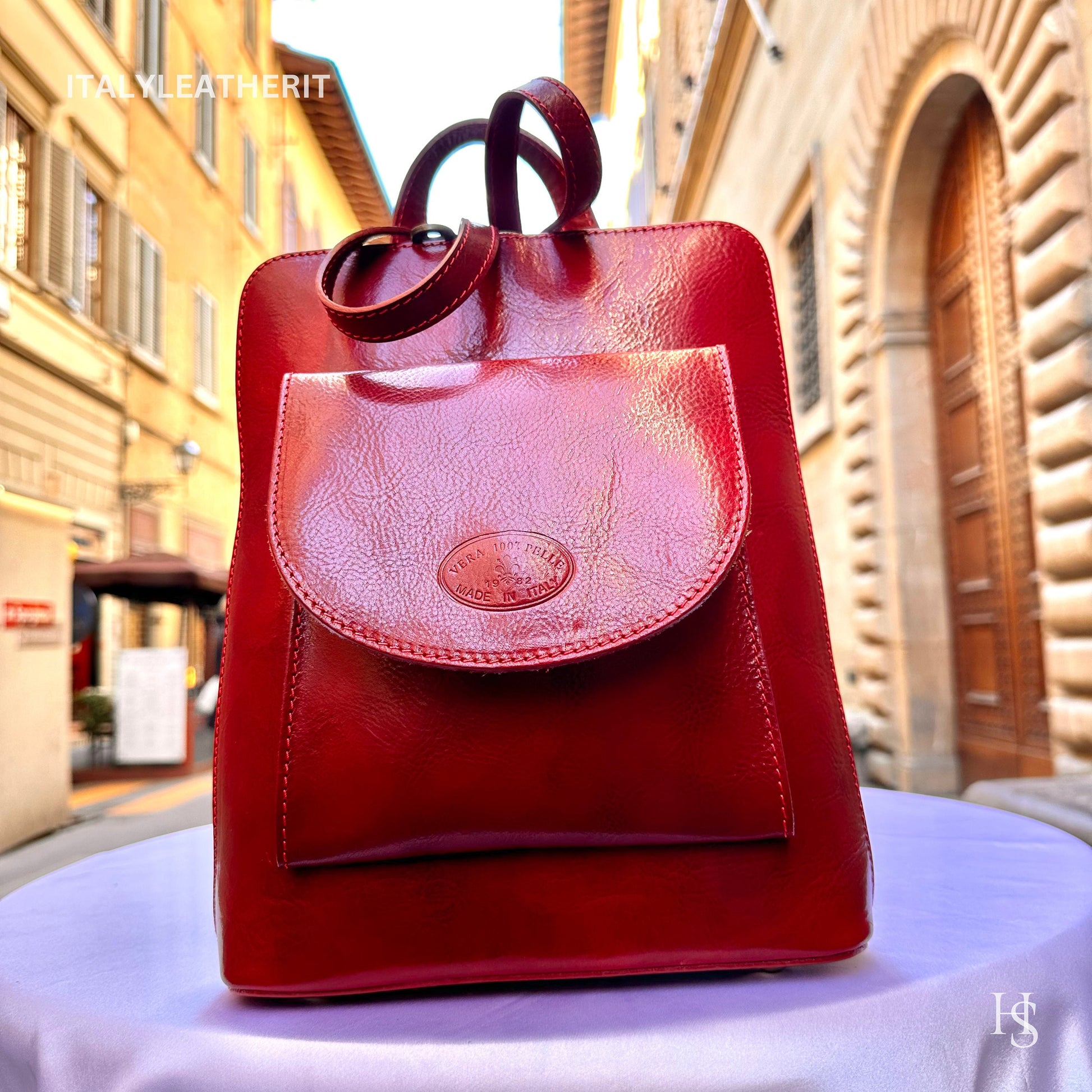 Italian Unisex Handmade Tuscan Leather Backpack From Florence, Made In Italy, Computer bag