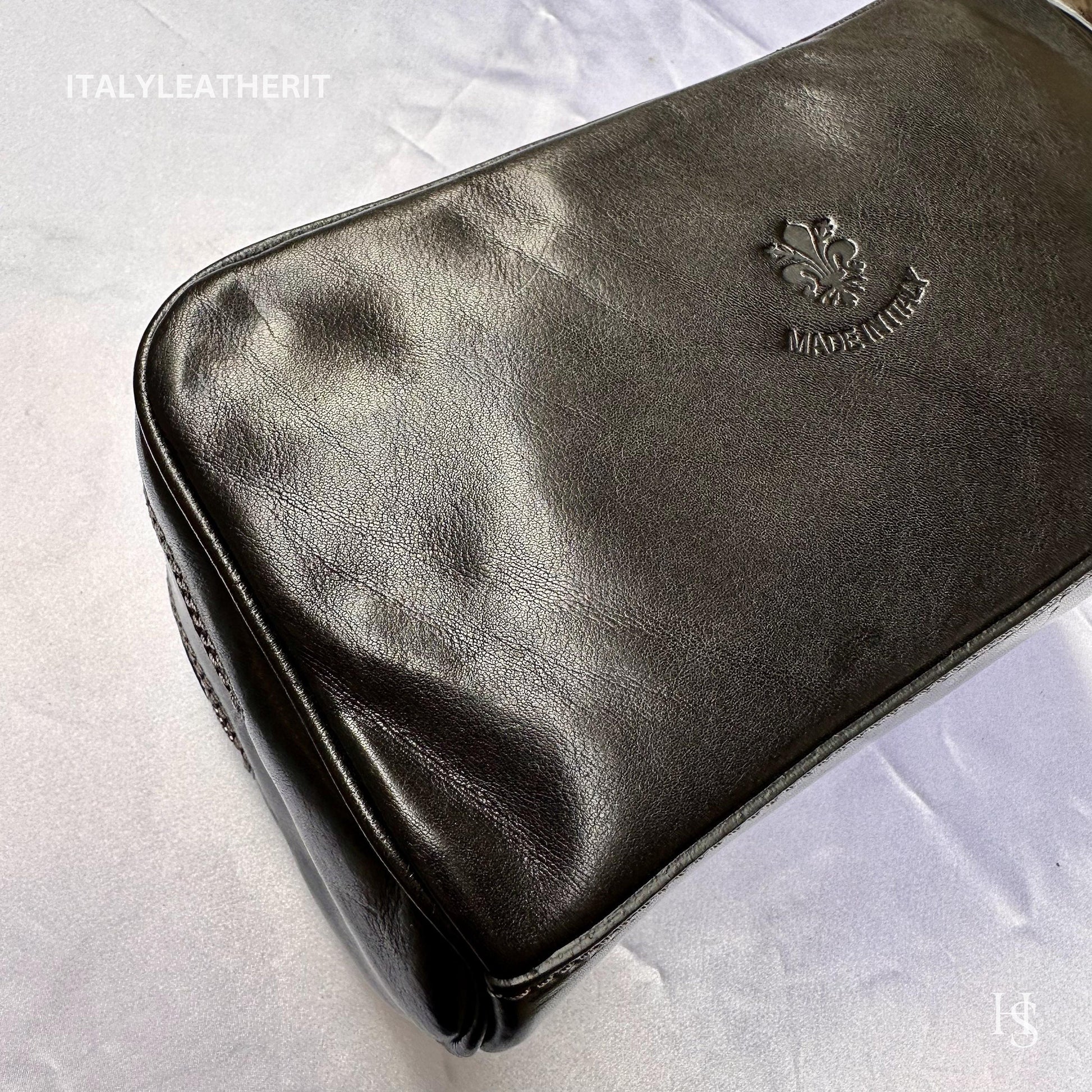 Italian Handmade Italian Leather Toiletry Unisex from Florence ll Made In Italy,leather dopp kit