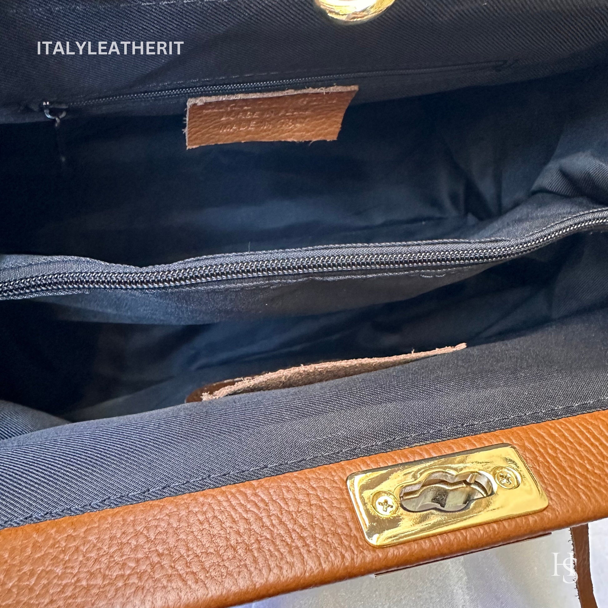 Italian Handmade Leather Bags For Woman l l Elegant Leather Tote From Florence, Brown Leather Tote , Lock bag